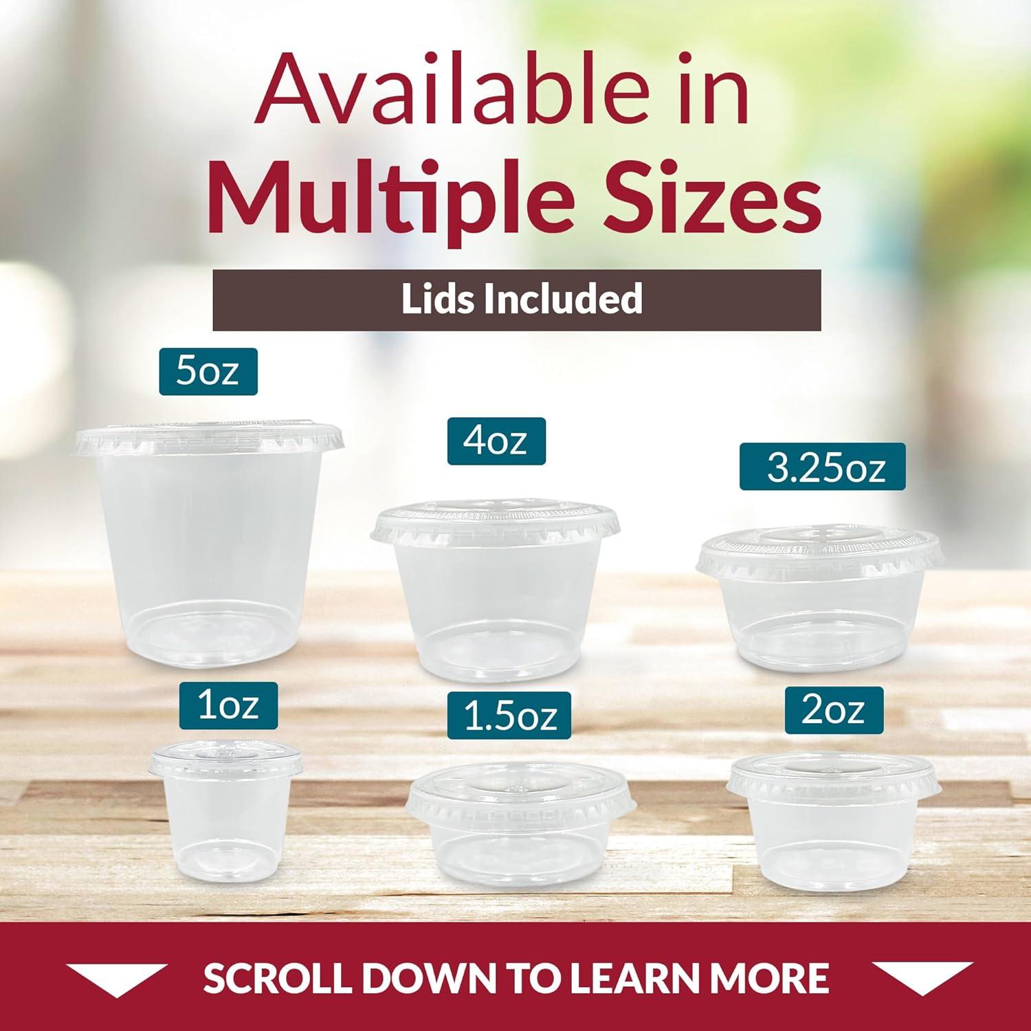 imageReli 1 oz Small Containers with Lids 250 Sets Jello Shot Cups with Lids Clear Plastic Condiment Containers Portion Cups Sauce Souffle Stackable Bulk