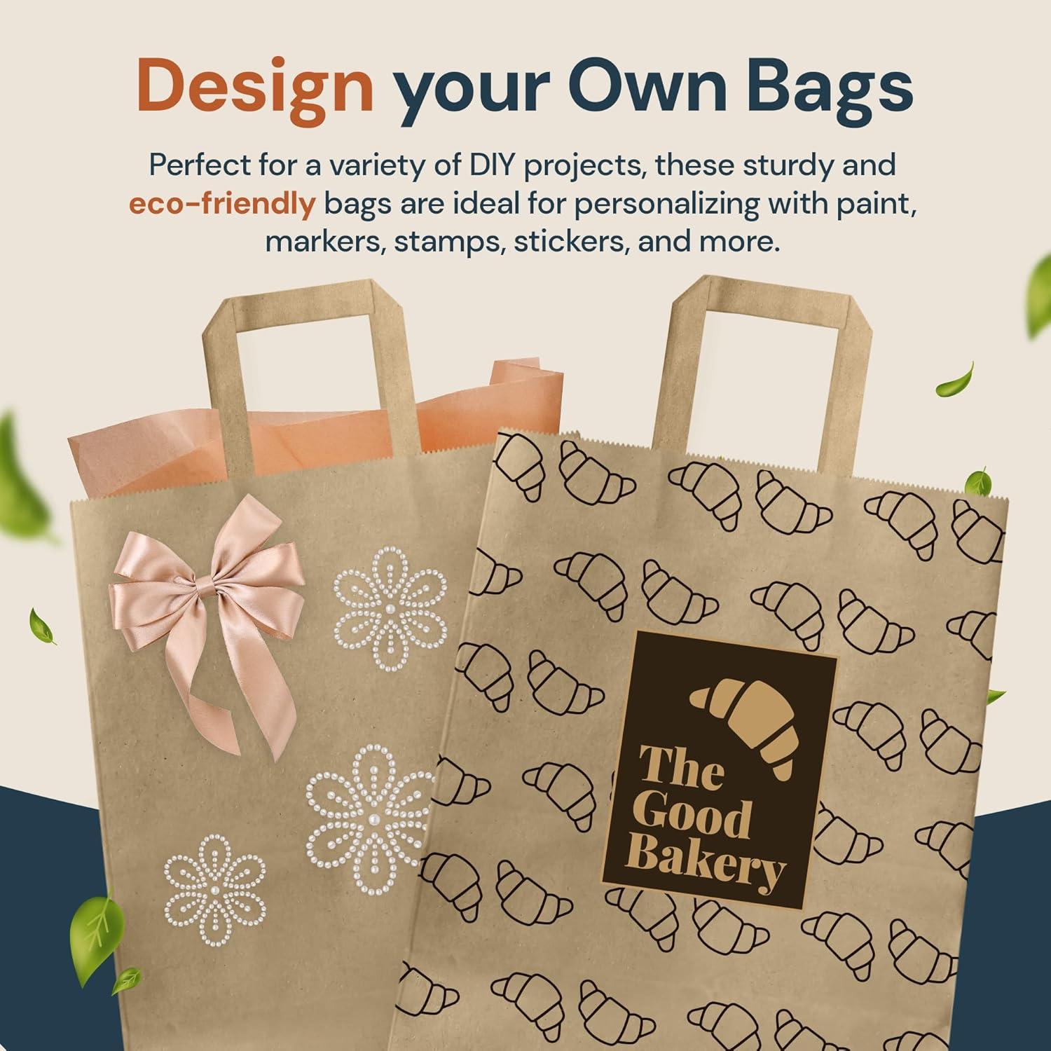 imageReli 10x5x13 in Brown Paper Bags with Handles 110 Pack Kraft Paper Shopping Bags with Flat Handles Bulk Ideal for Gifts Retail Shopping Merchandise Take OutTo Go Party Crafts