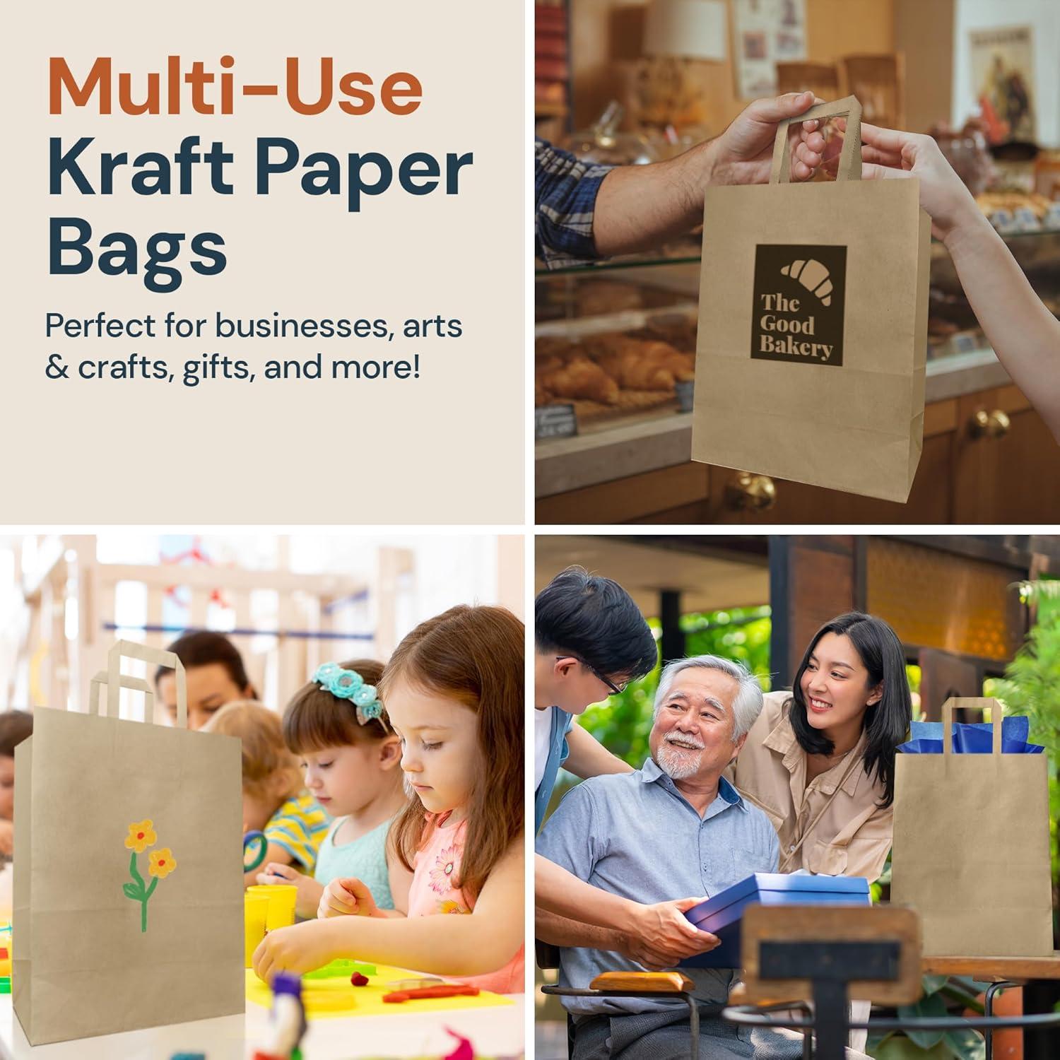 imageReli 10x5x13 in Brown Paper Bags with Handles 110 Pack Kraft Paper Shopping Bags with Flat Handles Bulk Ideal for Gifts Retail Shopping Merchandise Take OutTo Go Party Crafts