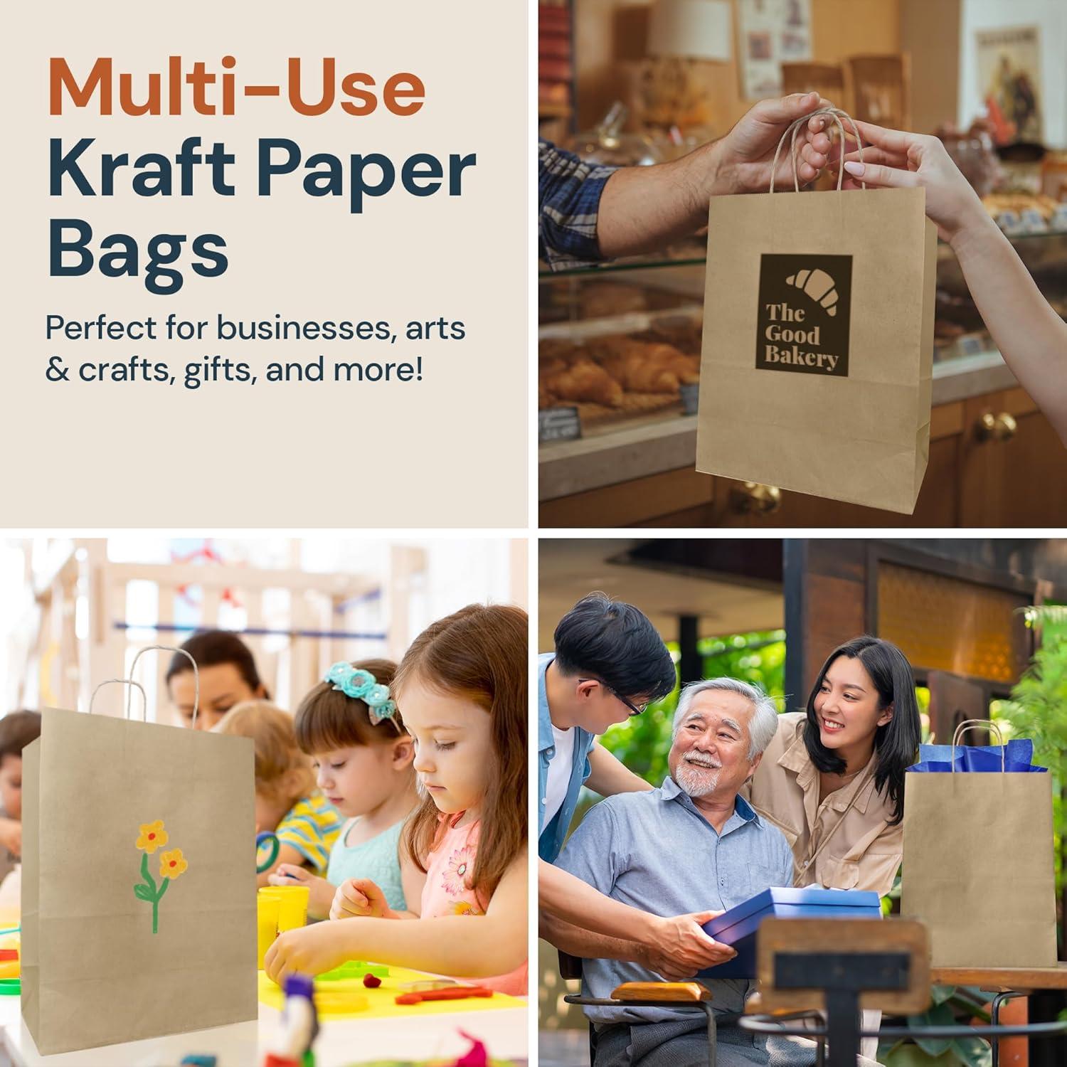 imageReli 10x5x13 in Brown Paper Bags with Handles 110 Pack Kraft Paper Shopping Bags with Twist Handles Bulk Ideal for Gifts Retail Shopping Merchandise Take OutTo Go Party Crafts