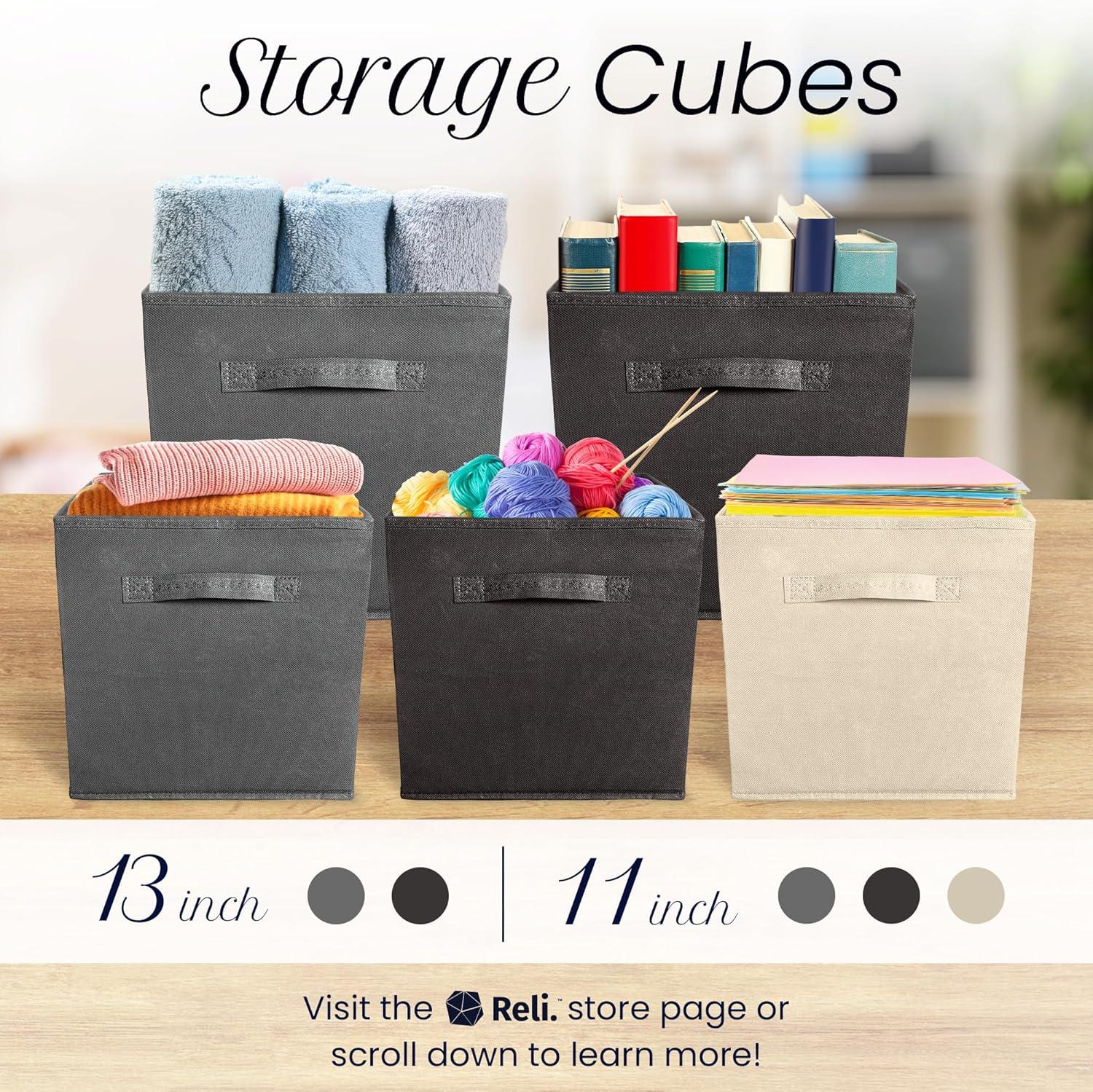 imageReli 11 Inch Cube Storage Bins 12 Pack Cube Organizer Bins 11x11 Fabric Storage Boxes Collapsible Foldable Fabric Cubby Box Square Bedroom Office Home Organization