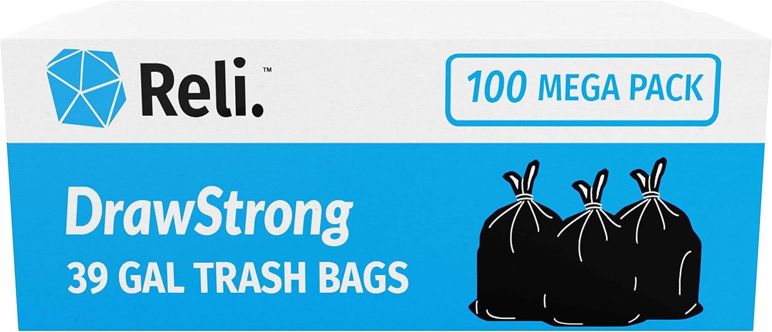 imageReli 24 Gallon Trash Bags Drawstring 250 Count 18x 20 Small Garbage Bags 4 Gallon Drawstring Handles White Trash Can Liners 2 Gal 3Gal 4Gal Small Bin Liners Office1 Count Pack of 100