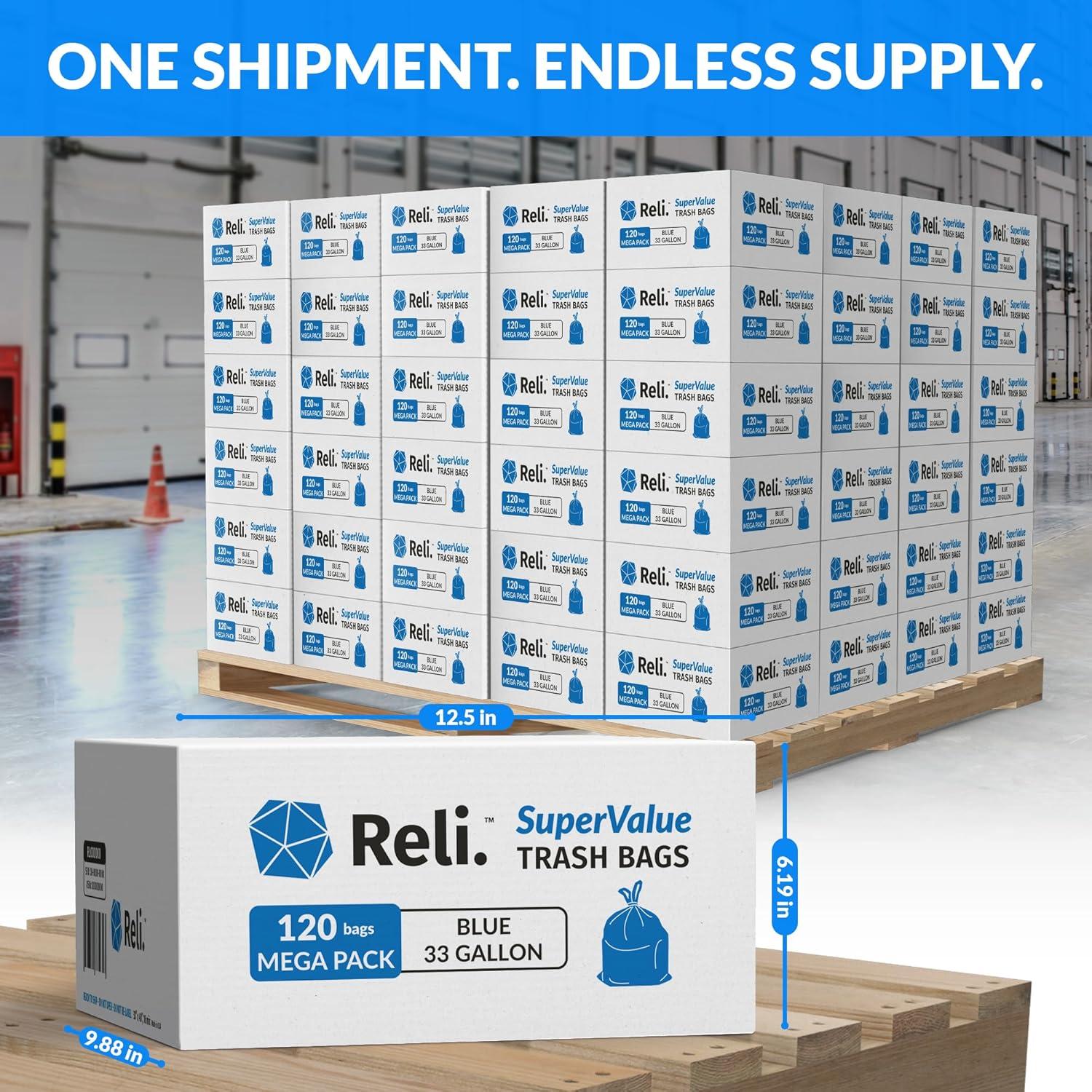 imageReli 33 Gallon Recycling Bags Heavy Duty 14400 Total 120 BagsCase 120 CasesPallet Made in USA Blue