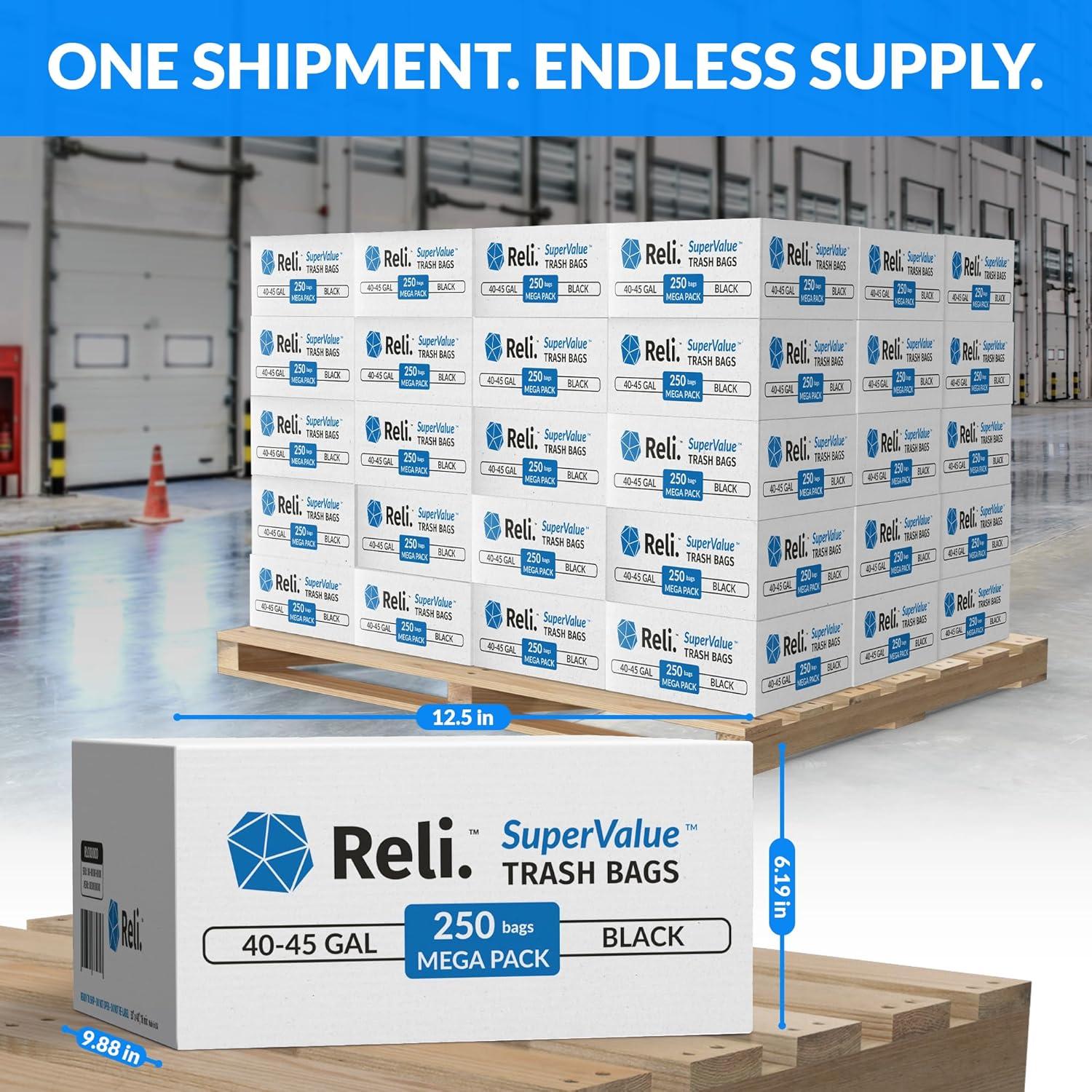 imageReli 40 to 45 Gallon Trash Bags Heavy Duty 15000 Total 250 BagsCase 60 CasesPallet Made in USA Black