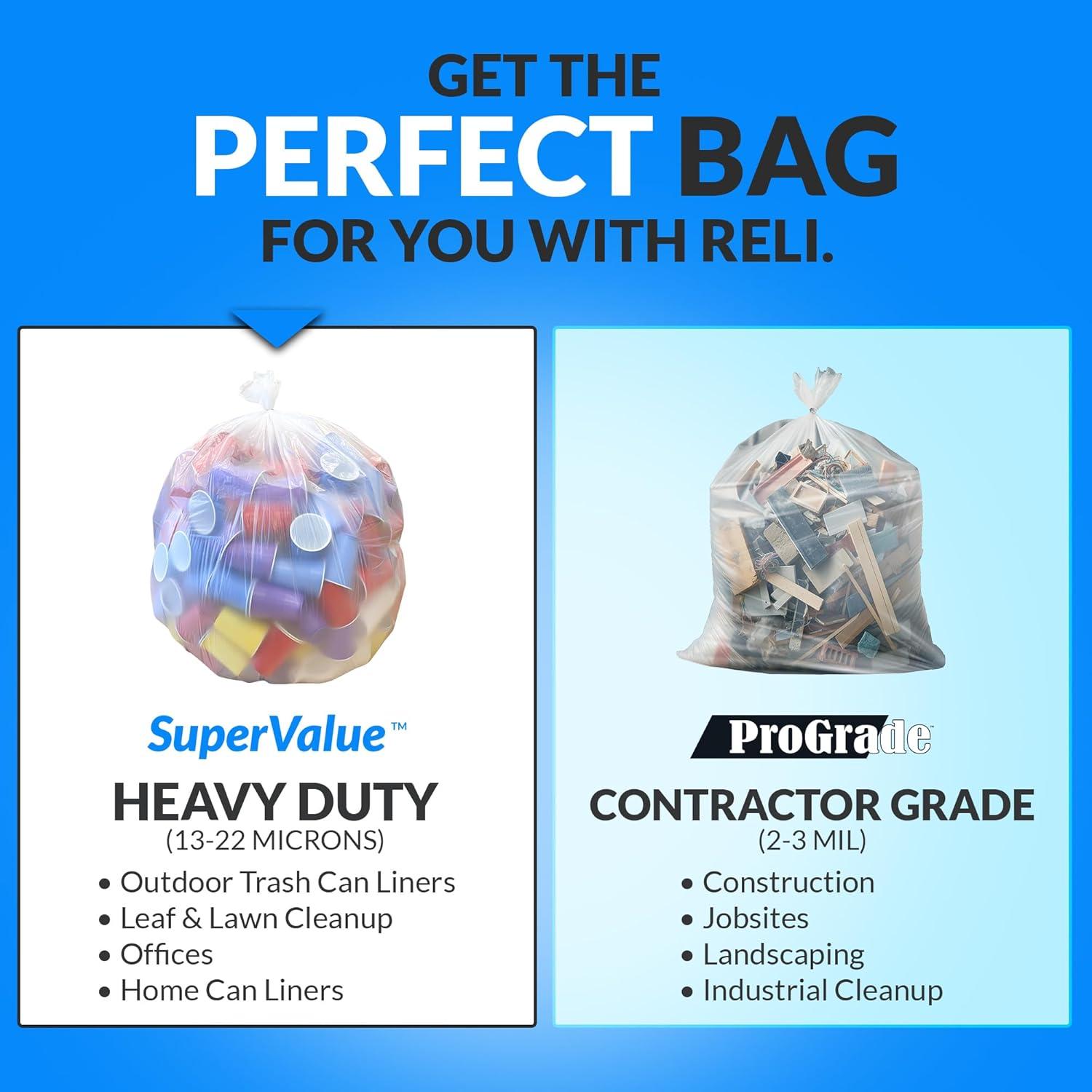 imageReli 40 to 45 Gallon Trash Bags Heavy Duty 125 Trash Bags with Ties Super Sizeable Clear Serious Garbage Cleanup