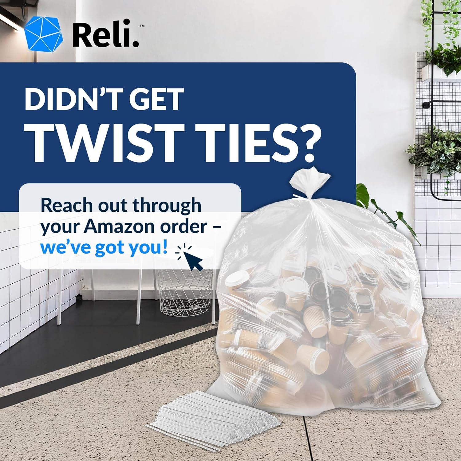 imageReli 50 Gallon Trash Bags Heavy Duty 50 Count Clear Twist Ties Included Extra Tough LeakProof Garbage Bags Ideal for Large Clean Ups