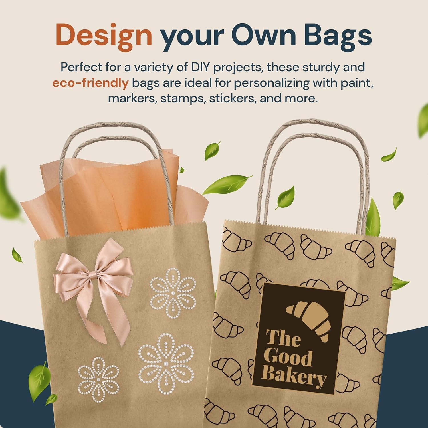 imageReli 525x325x8 in Small Paper Bags with Handles 110 Pack Kraft Brown Paper Bags with Twist Handles Bulk Ideal for Gifts Retail Shopping Merchandise Crafts