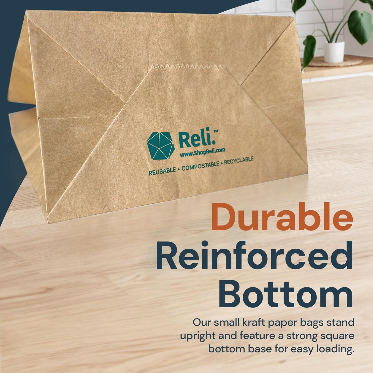 imageReli 525x325x8 in Small Paper Bags with Handles 55 Pack Kraft Brown Paper Bags with Flat Handles Ideal for Gifts Retail Shopping Merchandise Crafts