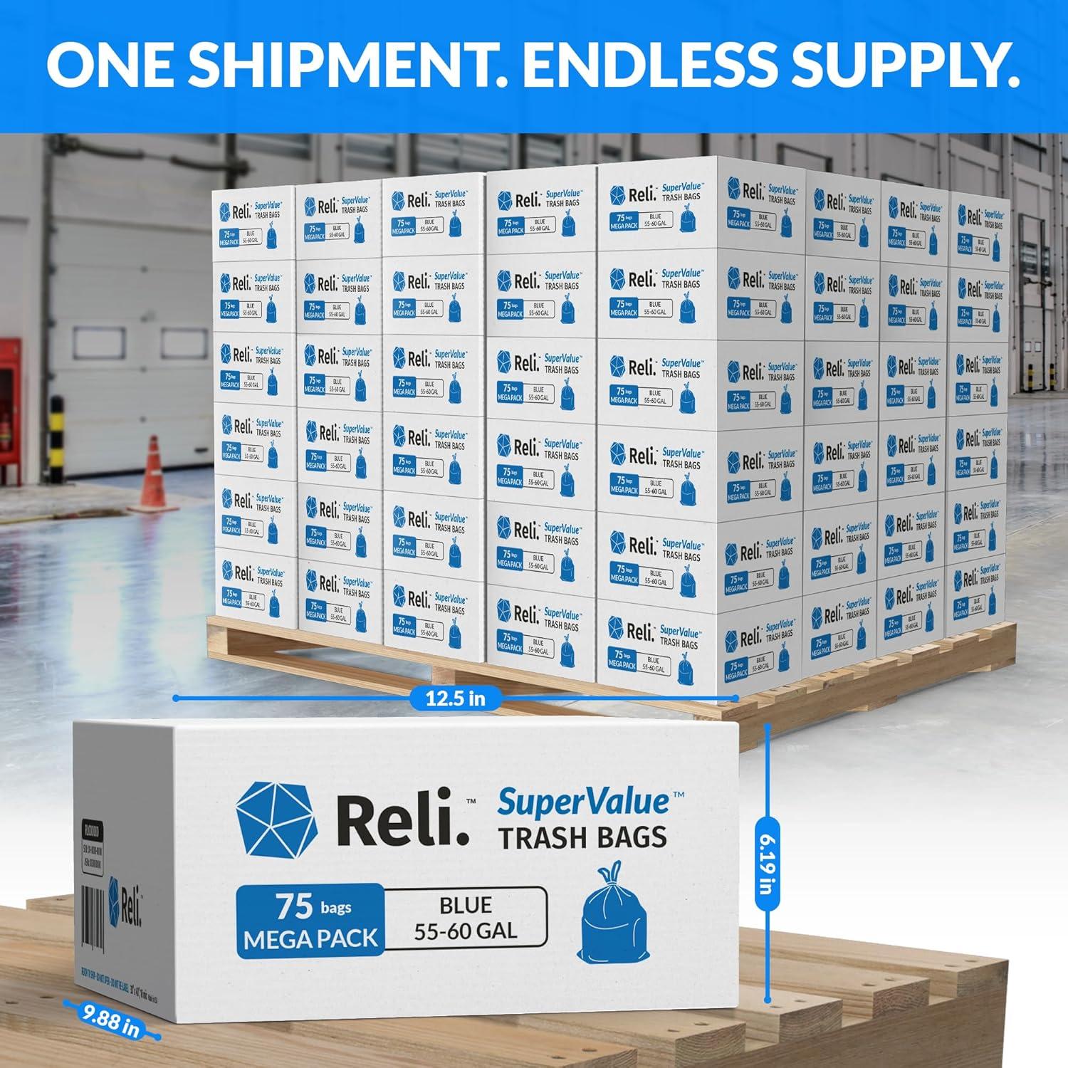 imageReli 5560 Gallon Recycling Bags Heavy Duty 8100 Total 75 BagsCase 108 CasesPallet Made in USA Blue