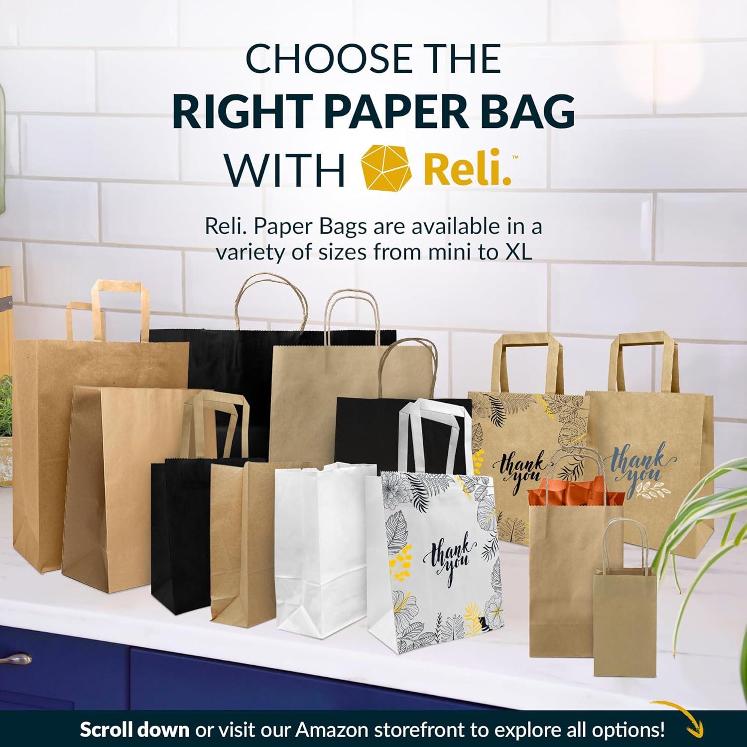 imageReli 60 Pcs Paper Shopping Bags Black 16x6x12 Large Paper Bags with Handles Strong Large Shopping for Boutique Kraft Use for Take OutTo Go RetailRestaurant Twist Handles