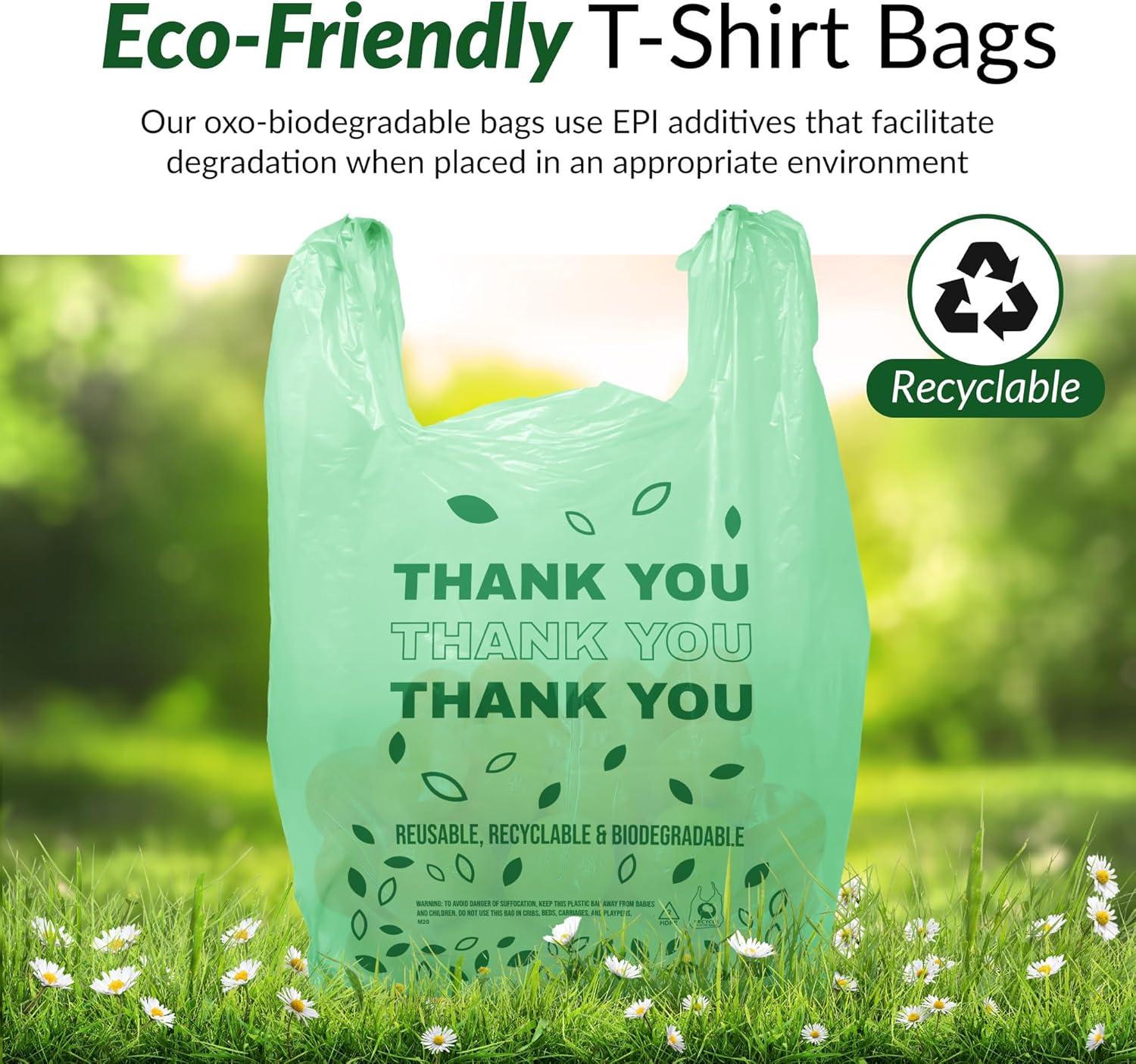 imageReli Biodegradable Thank You Bags 1050 Count 115 x 65 x 21 Green Plastic Bags with Handles Ideal for Grocery Shopping Food Take Out Small Business OxoBiodegradable Plastic