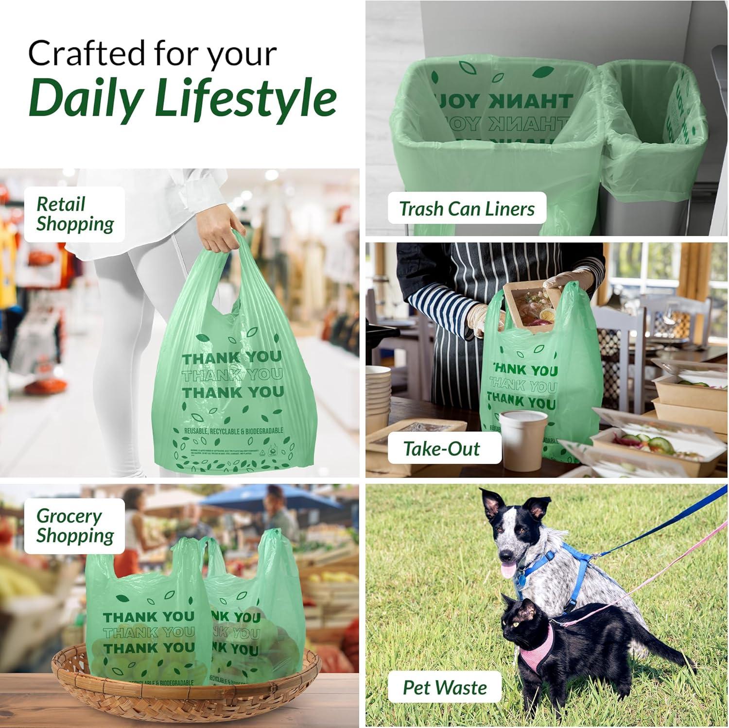 imageReli Biodegradable Thank You Bags 1050 Count 115 x 65 x 21 Green Plastic Bags with Handles Ideal for Grocery Shopping Food Take Out Small Business OxoBiodegradable Plastic