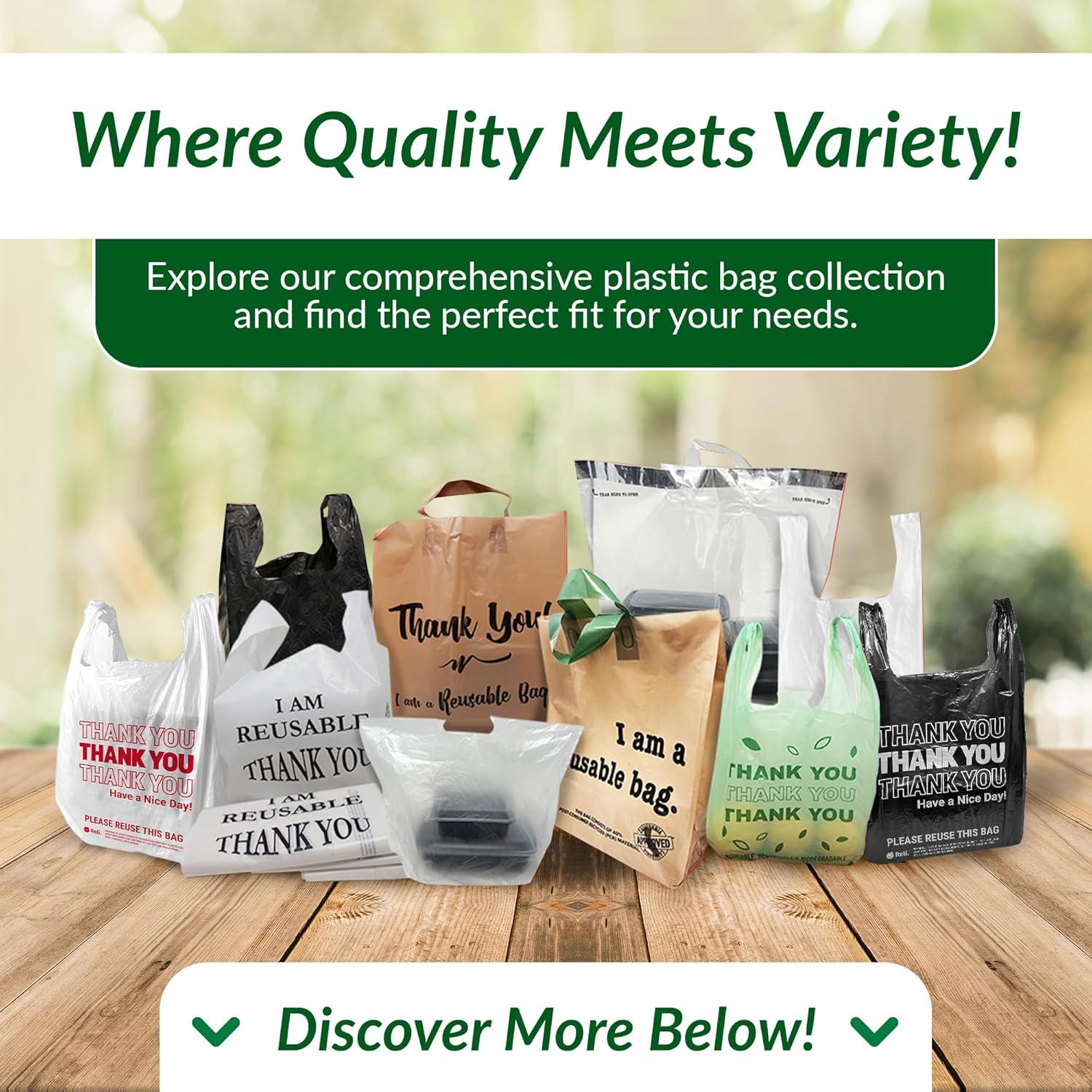 imageReli Biodegradable Thank You Bags 1050 Count 115 x 65 x 21 Green Plastic Bags with Handles Ideal for Grocery Shopping Food Take Out Small Business OxoBiodegradable Plastic