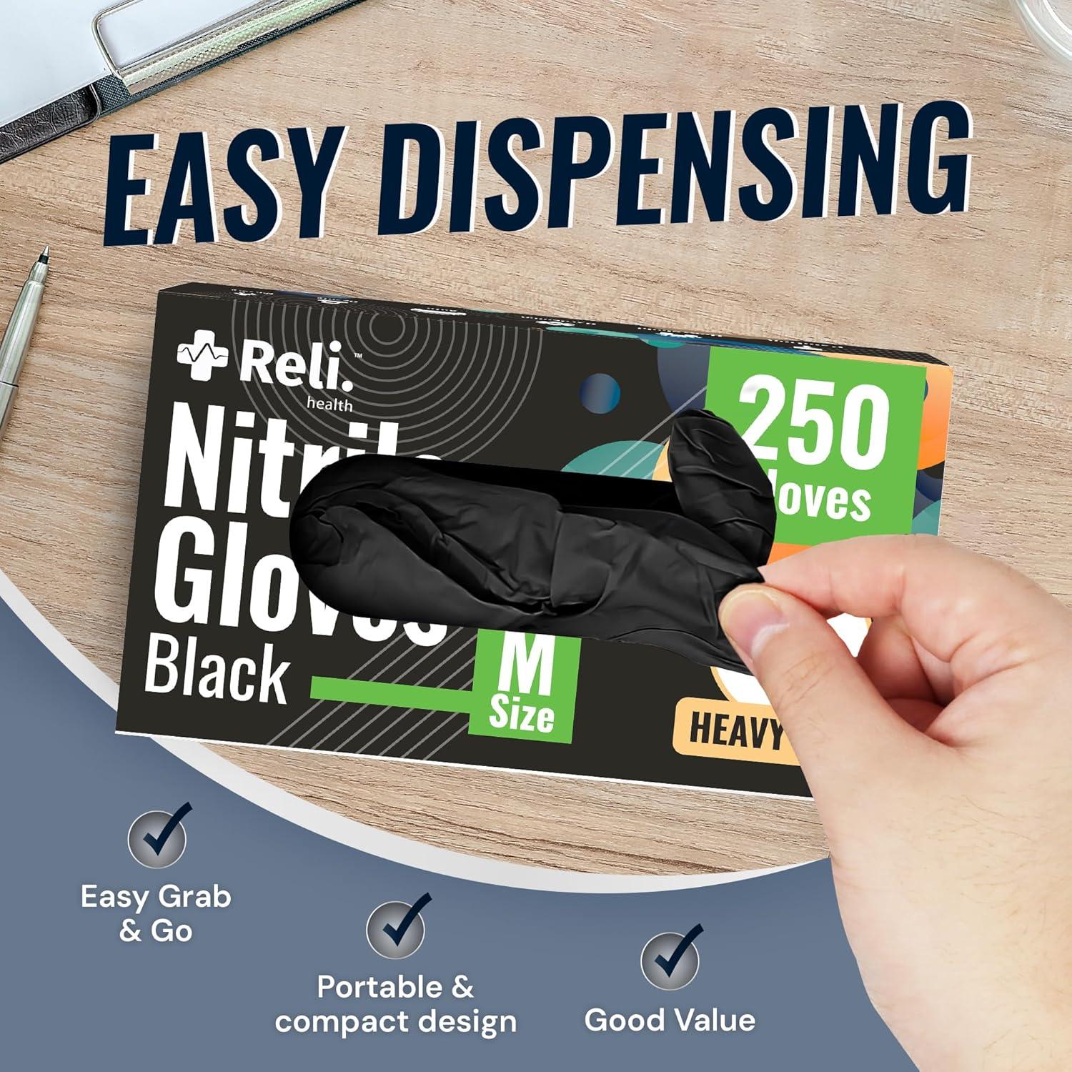 imageReli Black Nitrile Gloves Medium 500 Pack Heavy Duty Disposable Gloves 5 mil Powder Free Latex Free SingleUse Premium Nitrile Material for Automotive Cleaning Cooking Food Safe