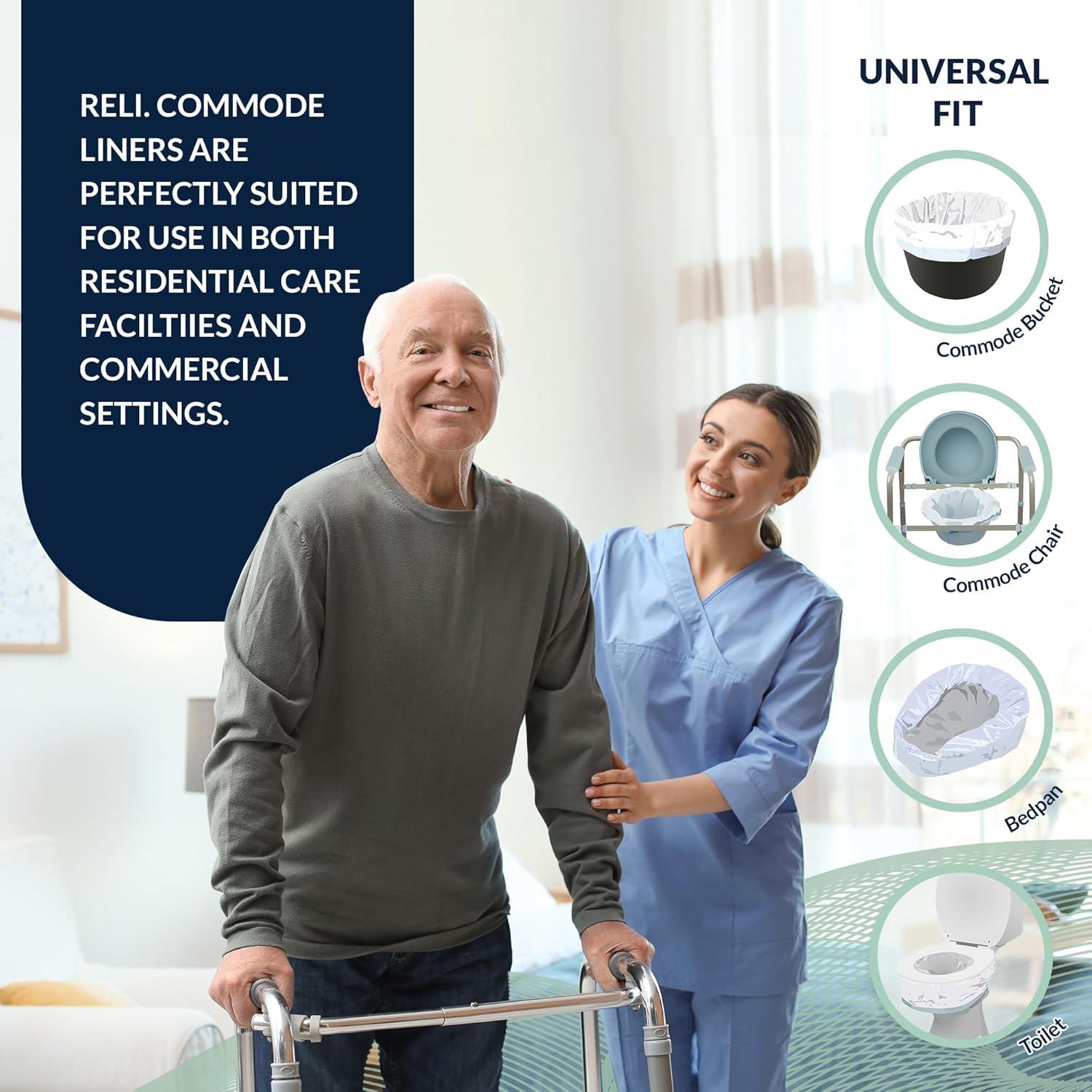 imageReli Commode Liners with Absorbent Pads Bulk 80 Pack 80 Each Liner and Pad Use in Bedside Toilet Chair Bucket Portable Toilet Poop Bags Disposable Bed LinerWaste Bags