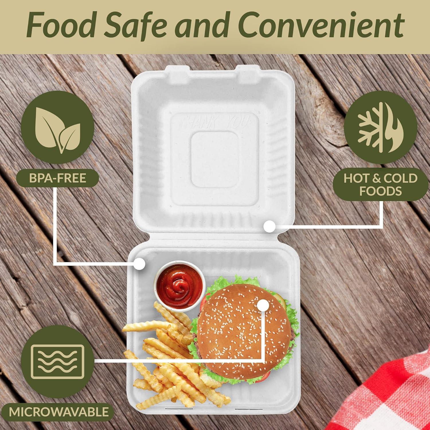 imageReli Compostable Clamshell ToGo Containers 90 Pack 8x8 Inch 1 Compartment Disposable Take Out Food ContainersTo Go Boxes Biodegradable To Go Containers Bagasse Clam shell White 8x8