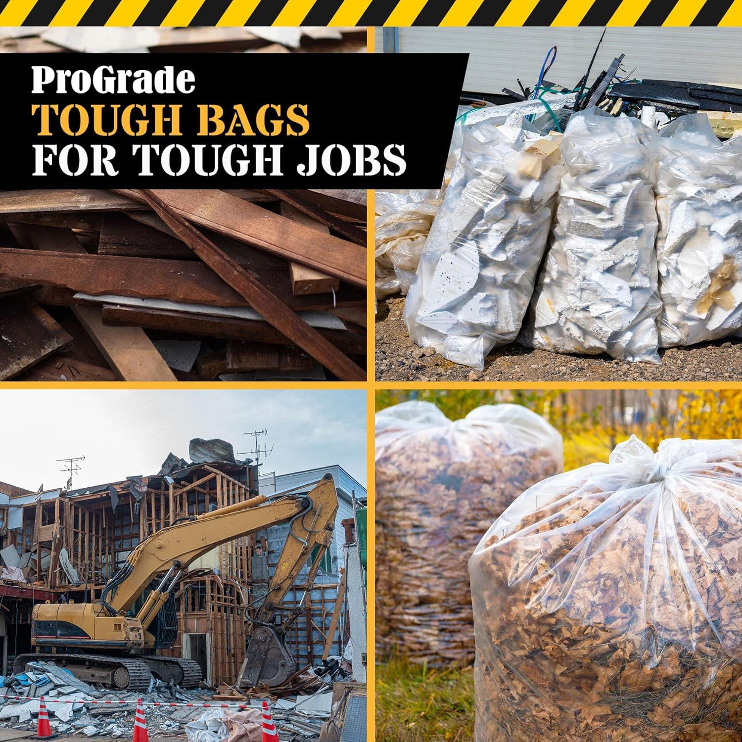 imageReli Contractor Garbage Bags 55 Gallon 20 Trash Bags Heavy Duty Clear Contractor