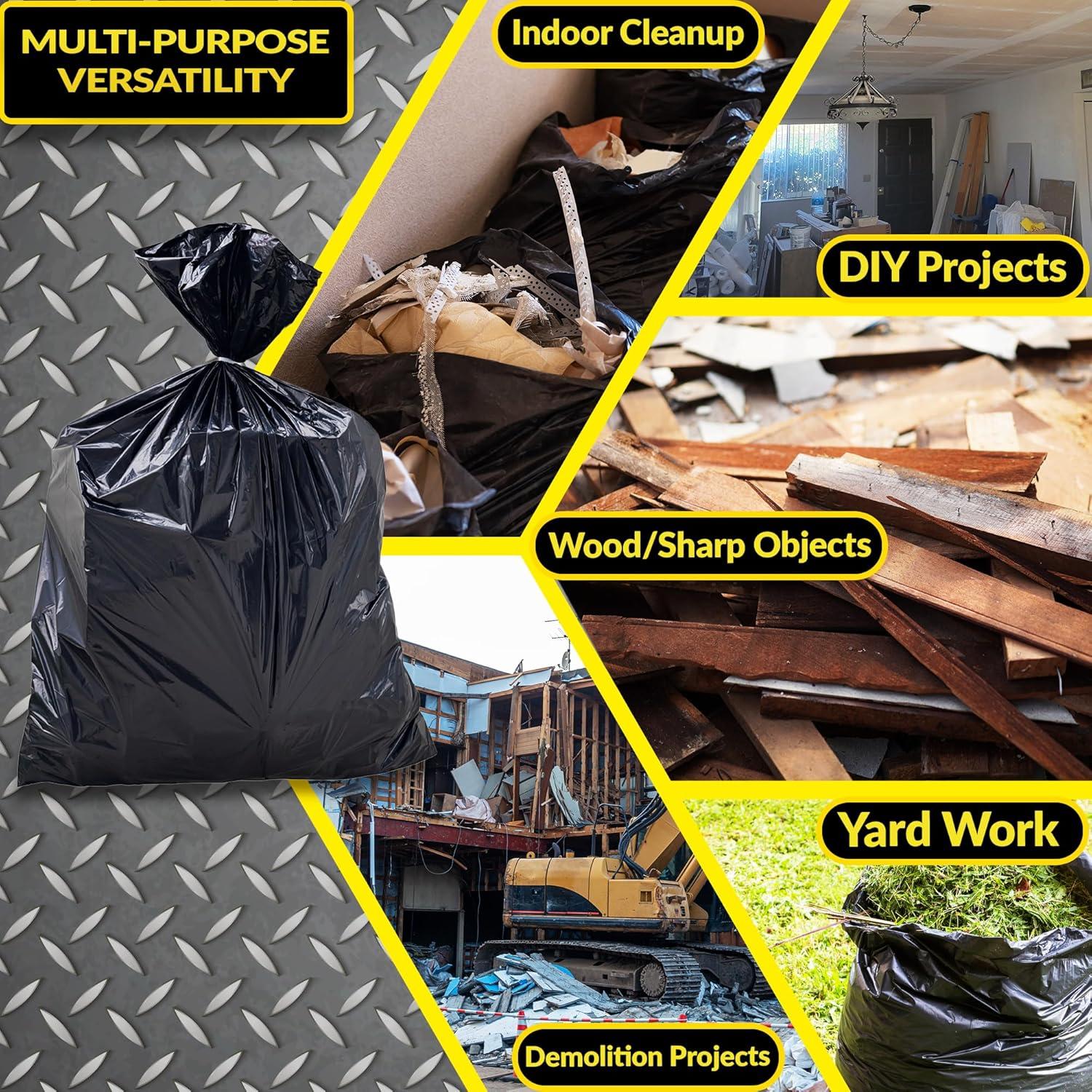 imageReli Contractor Garbage Bags 55 Gallon 40 Trash Bags Heavy Duty Black Contractor