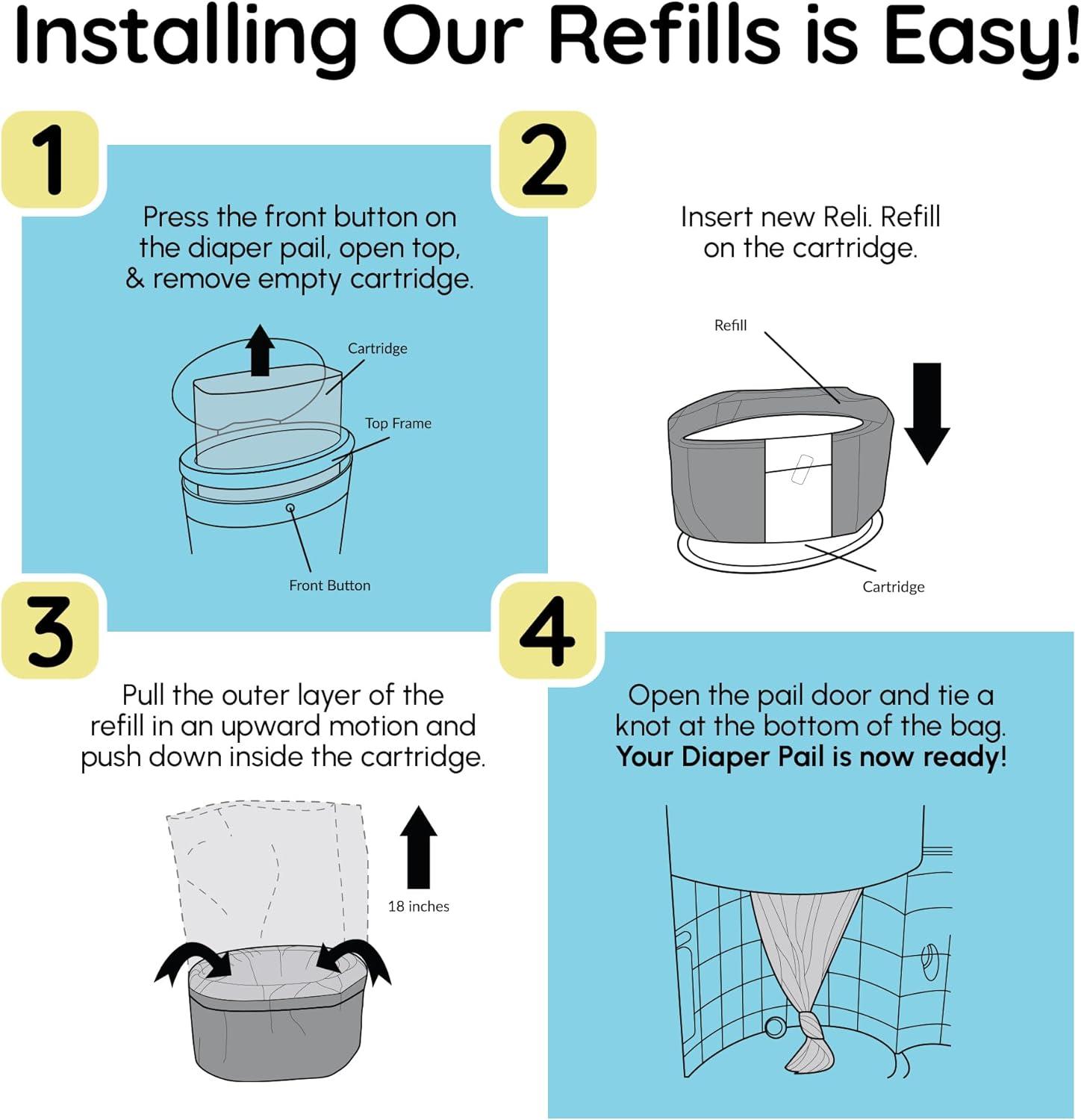 imageReli Diaper Pail Refill Bags Compatible with Dekor Classic 5 Pack Diaper Dekor Refills wPowder Fresh Scent Odor Blocking Strong Easy Replacement Bags Holds up to 2475 Diapers