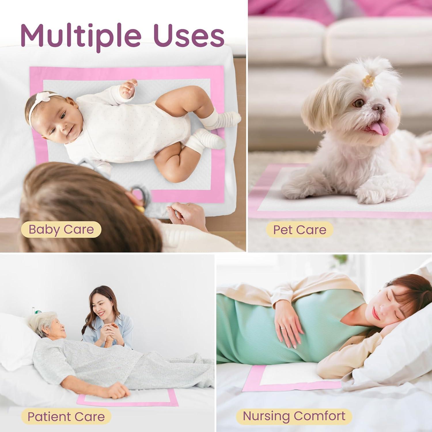 imageReli Disposable Changing Pads for Baby 110 Pack 13 x 18 Pink Disposable Diaper Changing Pad Liners Super Absorbent LeakProof Waterproof Quick Dry Underpads