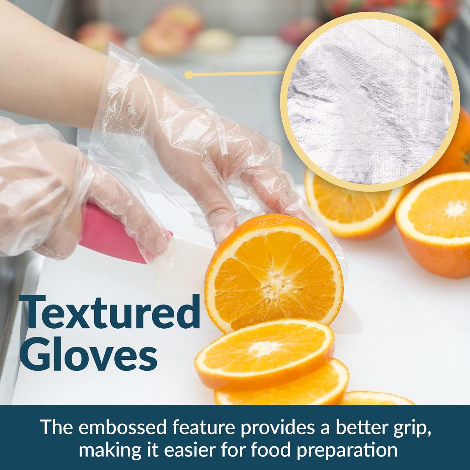 imageReli Disposable Gloves 200 Pcs Bulk Food GradeSafeServicePrep One Size Fits All Poly Plastic Gloves for CookingKitchen Embossed PE Plastic for Hand Protection Clear