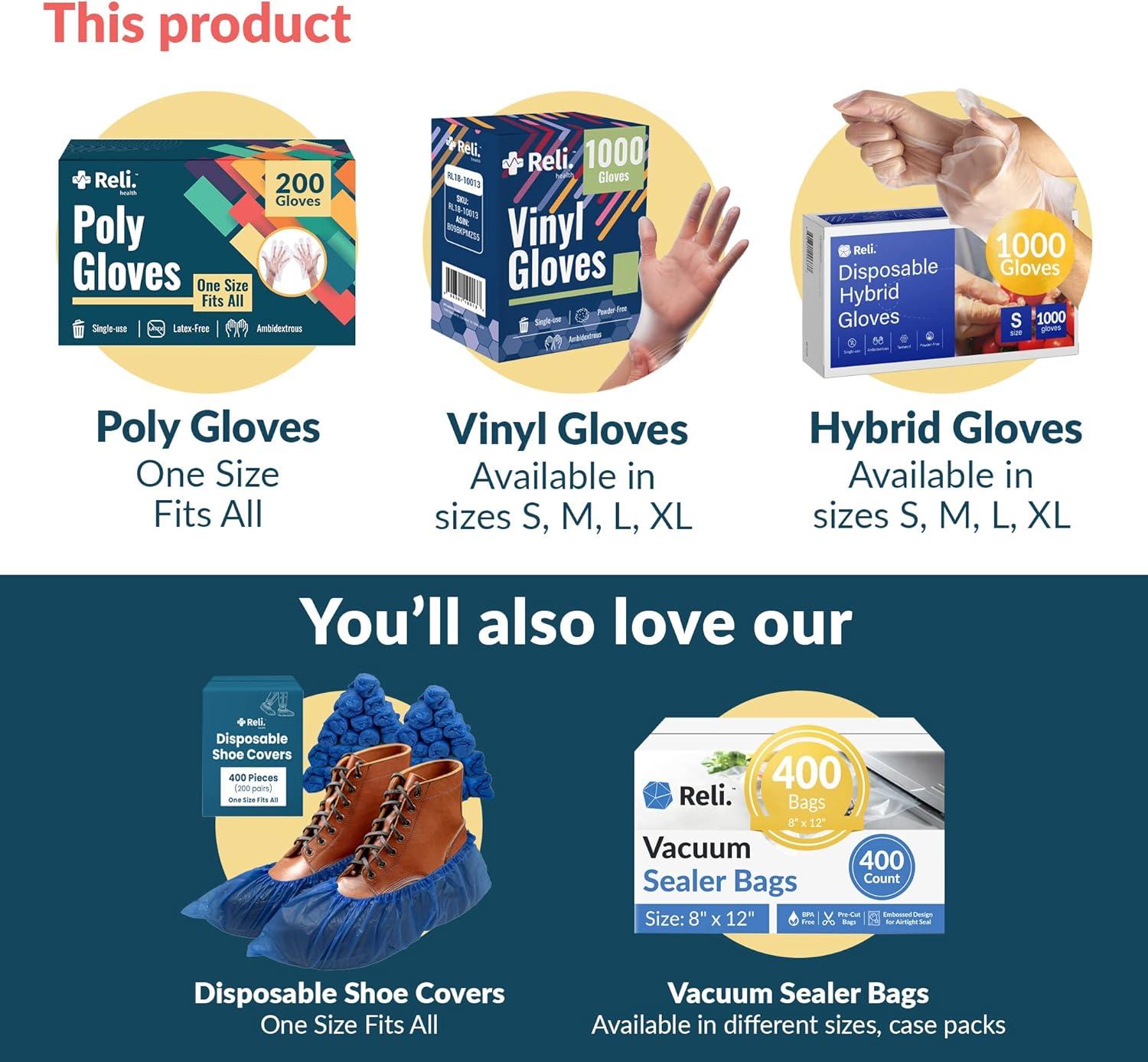 imageReli Disposable Gloves 200 Pcs Bulk Food GradeSafeServicePrep One Size Fits All Poly Plastic Gloves for CookingKitchen Embossed PE Plastic for Hand Protection Clear