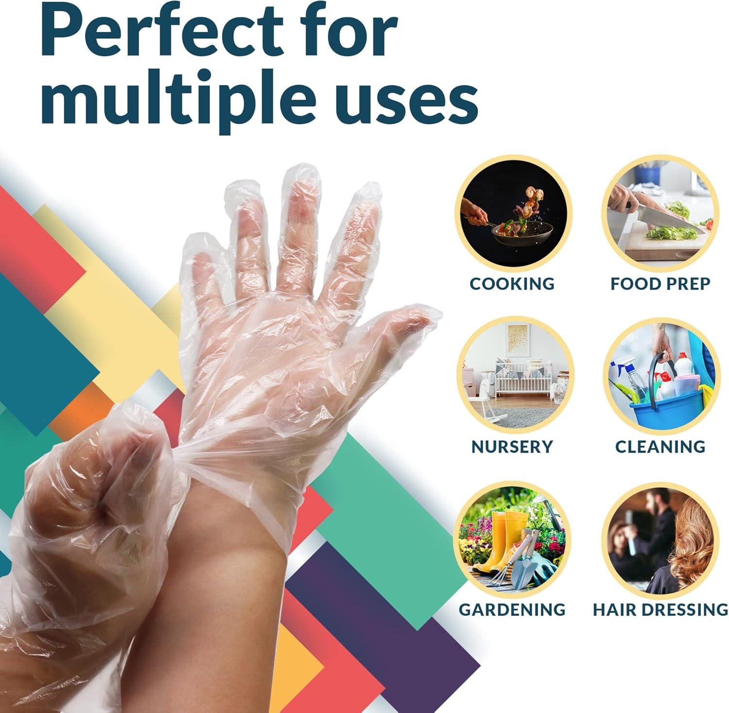 imageReli Disposable Gloves 200 Pcs Bulk Food GradeSafeServicePrep One Size Fits All Poly Plastic Gloves for CookingKitchen Embossed PE Plastic for Hand Protection Clear