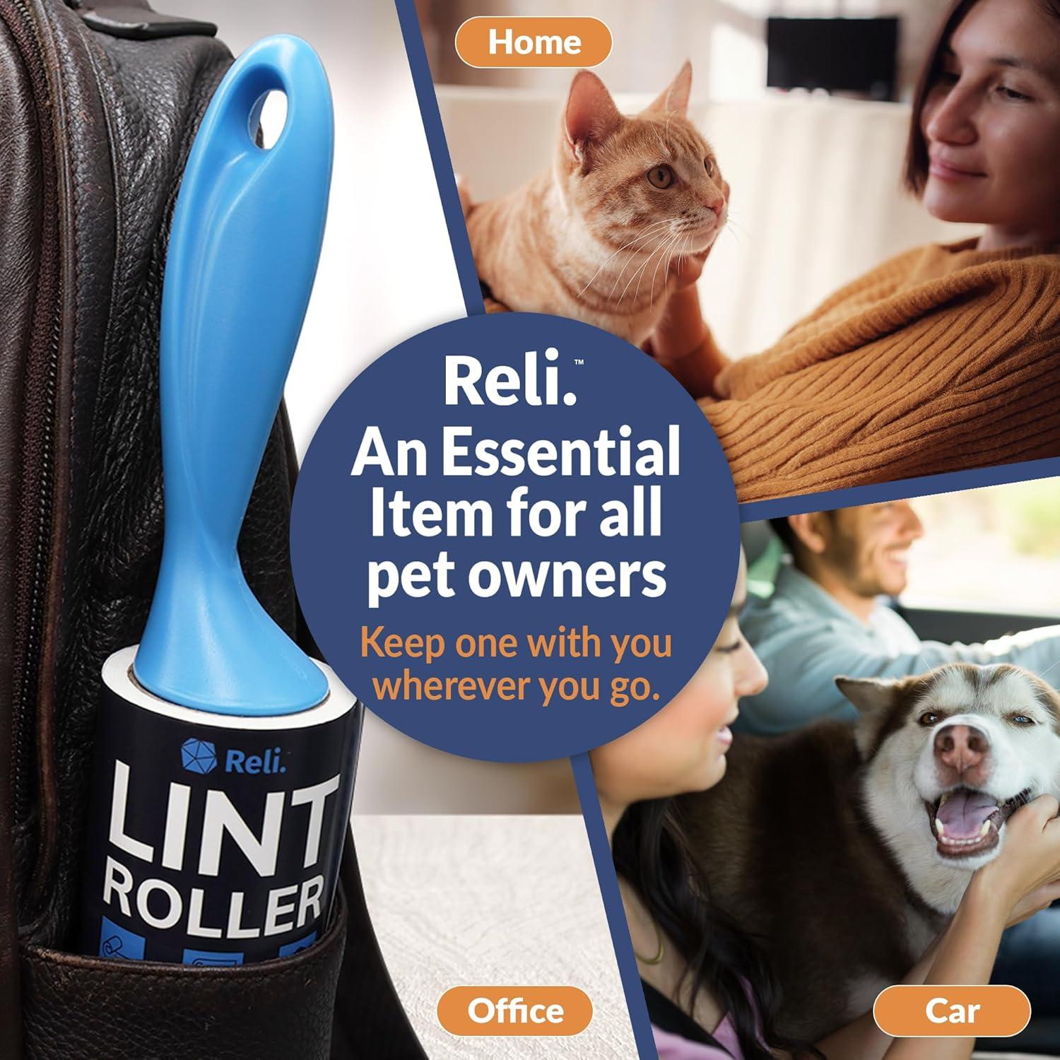 imageReli Lint Rollers for Pet Hair Extra Sticky 540 Sheets Total Dog amp Cat Hair Remover 6 Rolls 3 Reusable Handles 90 Sheets Per Roll Lint Remover for Clothes Couch Easy Peel