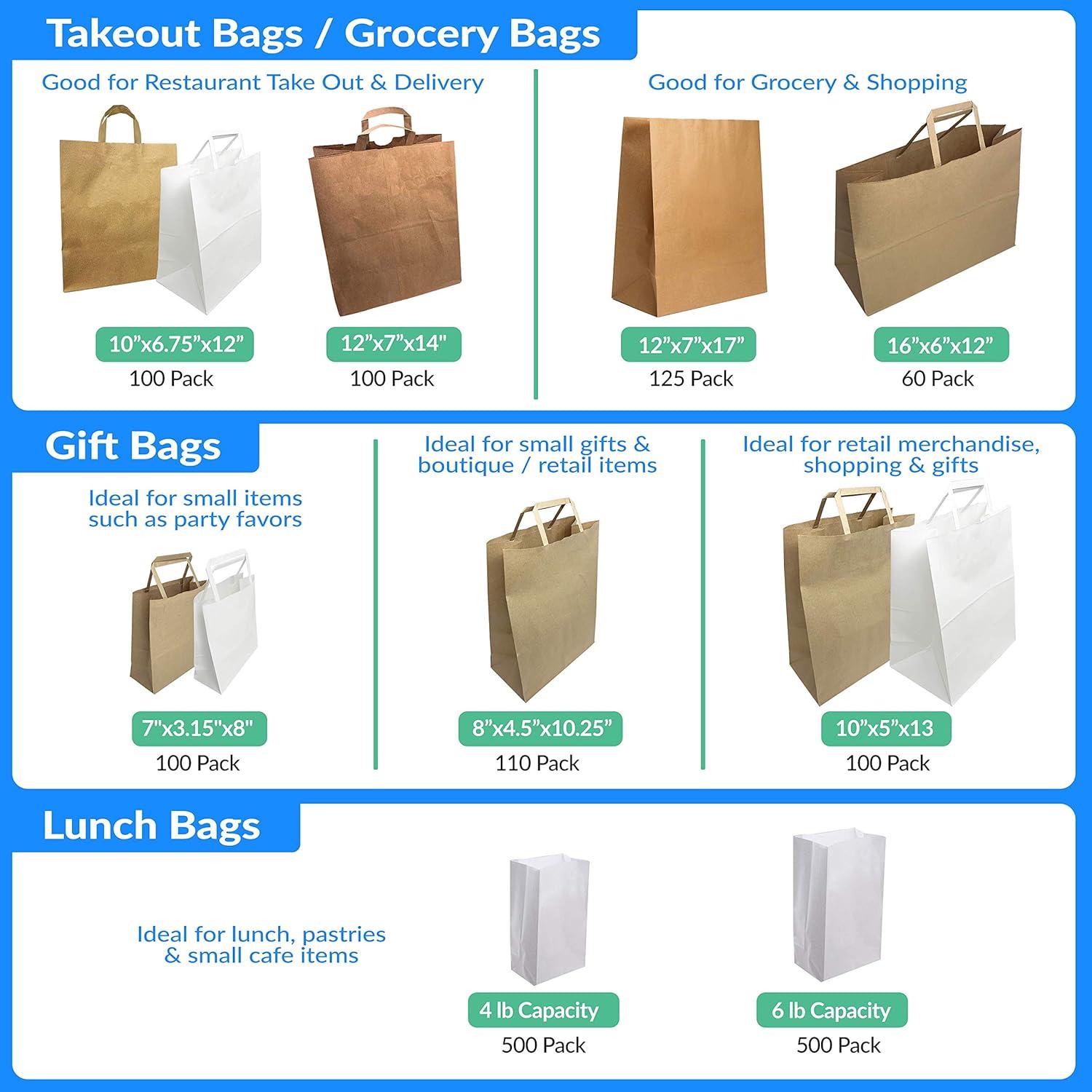 imageReli Paper Grocery Bags 125 Pcs Bulk 12x7x17 70 Lbs Basis Extra Heavy Duty Brown Paper Bag Large Grocery Kraft Sacks Takeout Restaurant Retail Shopping12x7x17 125 Pack