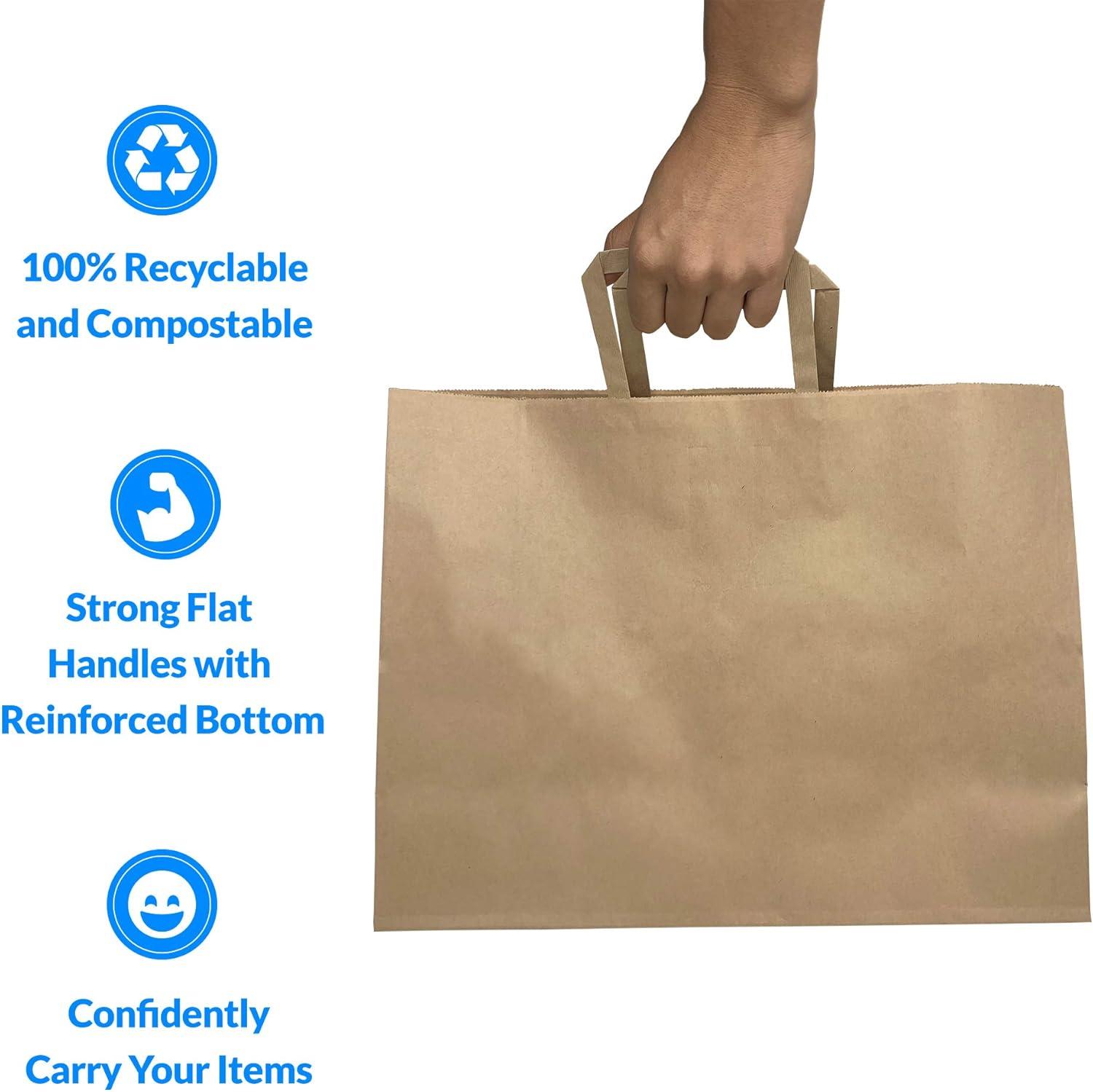 imageReli Paper Shopping Bags 60 Pcs Large 16x6x12 Brown Paper Bags with Handles Heavy Duty 68 lbs Basis Kraft With Wide Base Take OutTo Go Retail Shopping Restaurant1 Count Pack of 60