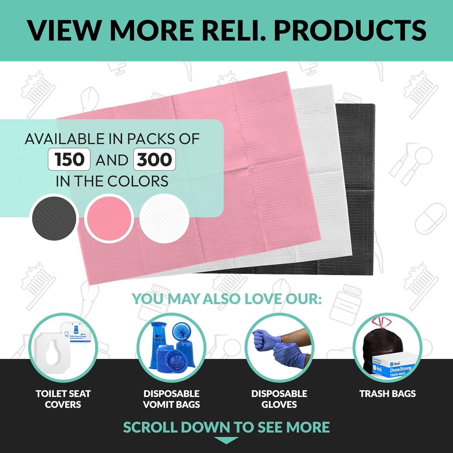 imageReli Pink Dental Bibs 150 Pack 13x18 Dental Bibs Disposable for Patients Dentists 3Ply Waterproof Disposable Sheets for Medical Tray Cover Nail Mat Tattoo Shop