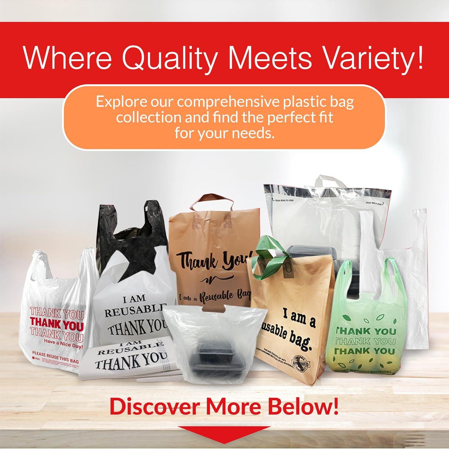 imageReli Plastic Bags Thank You 1050 Count White Grocery Bags with Handles Shopping Plastic