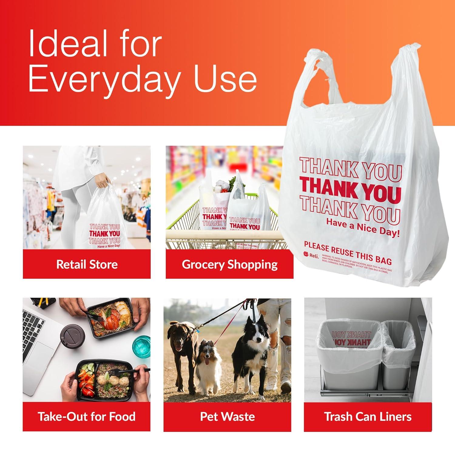 imageReli Plastic Bags Thank You 1050 Count White Grocery Bags with Handles Shopping Plastic