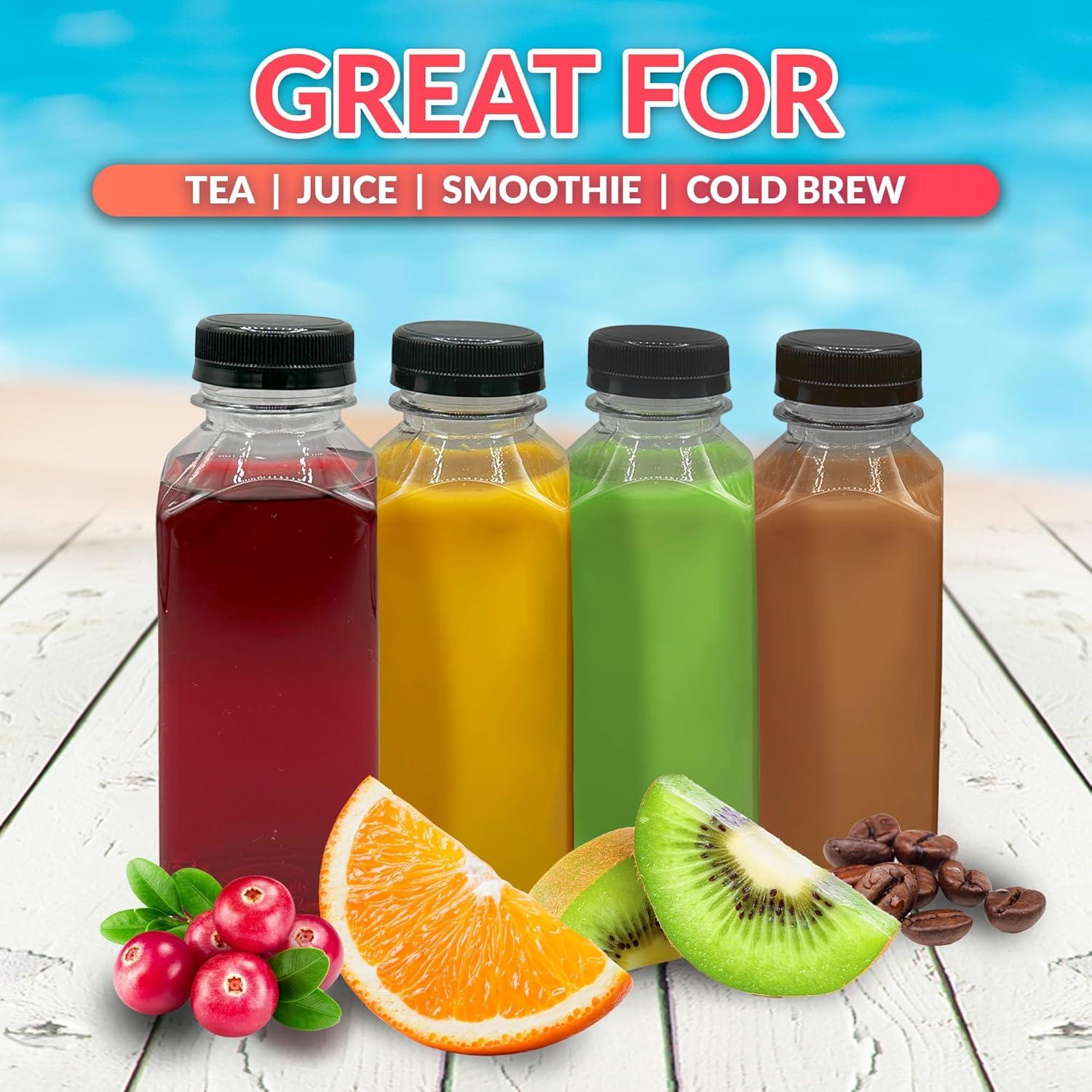 imageReli Plastic Juice Bottles 15 Pack 12 oz Square Plastic Juice Bottles with Caps amp Sticker Labels Clear Empty for Juicing 12oz Disposable Reusable Containers for Juicing Smoothies