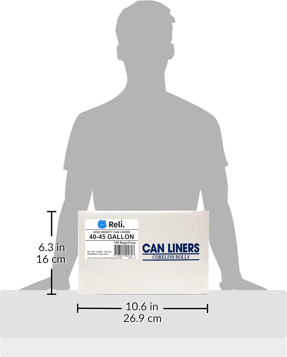 imageReli Premium 4045 Gallon Trash Bags 150 Count Made in USA Heavy Duty Bulk SuperValue Clear MultiUse Garbage Bags
