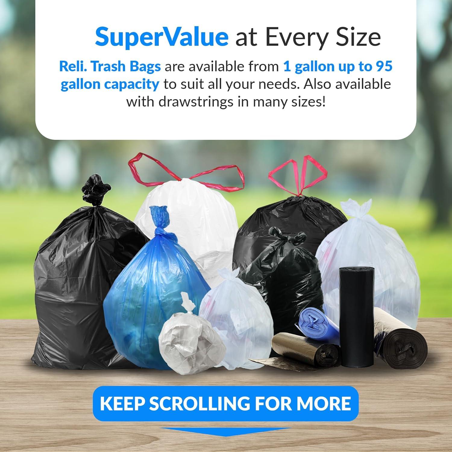 imageReli Premium 50 Gallon Trash Bags 200 Count Made in USA Heavy Duty Bulk SuperValue Clear MultiUse Garbage Bags