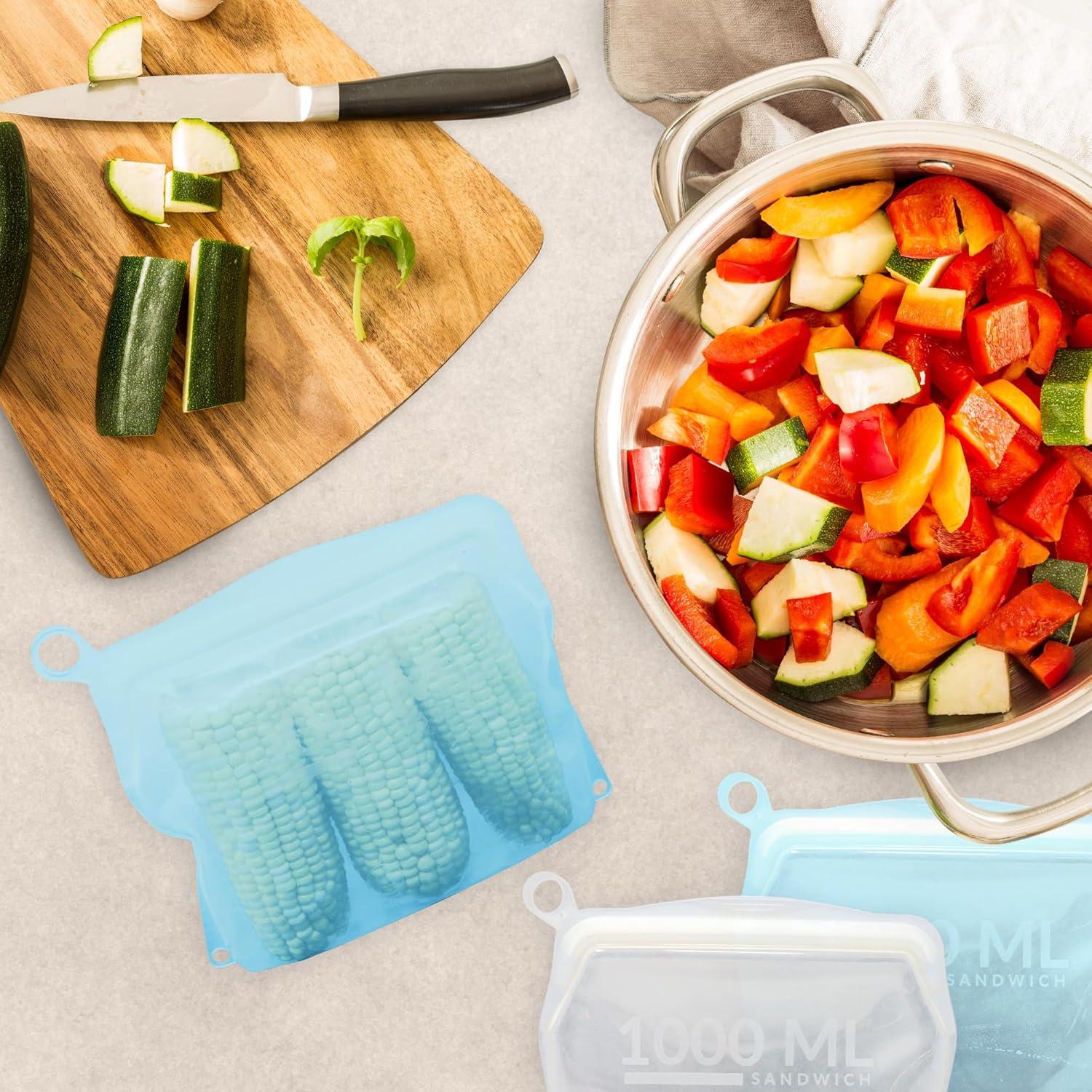 imageReli Reusable Silicone Bags 2 Pack Sandwich 1000 ml Aqua Silicone Bags for Food Storage Reusable Food Storage for Meal Prep LeakProof DishwasherFreezer Safe