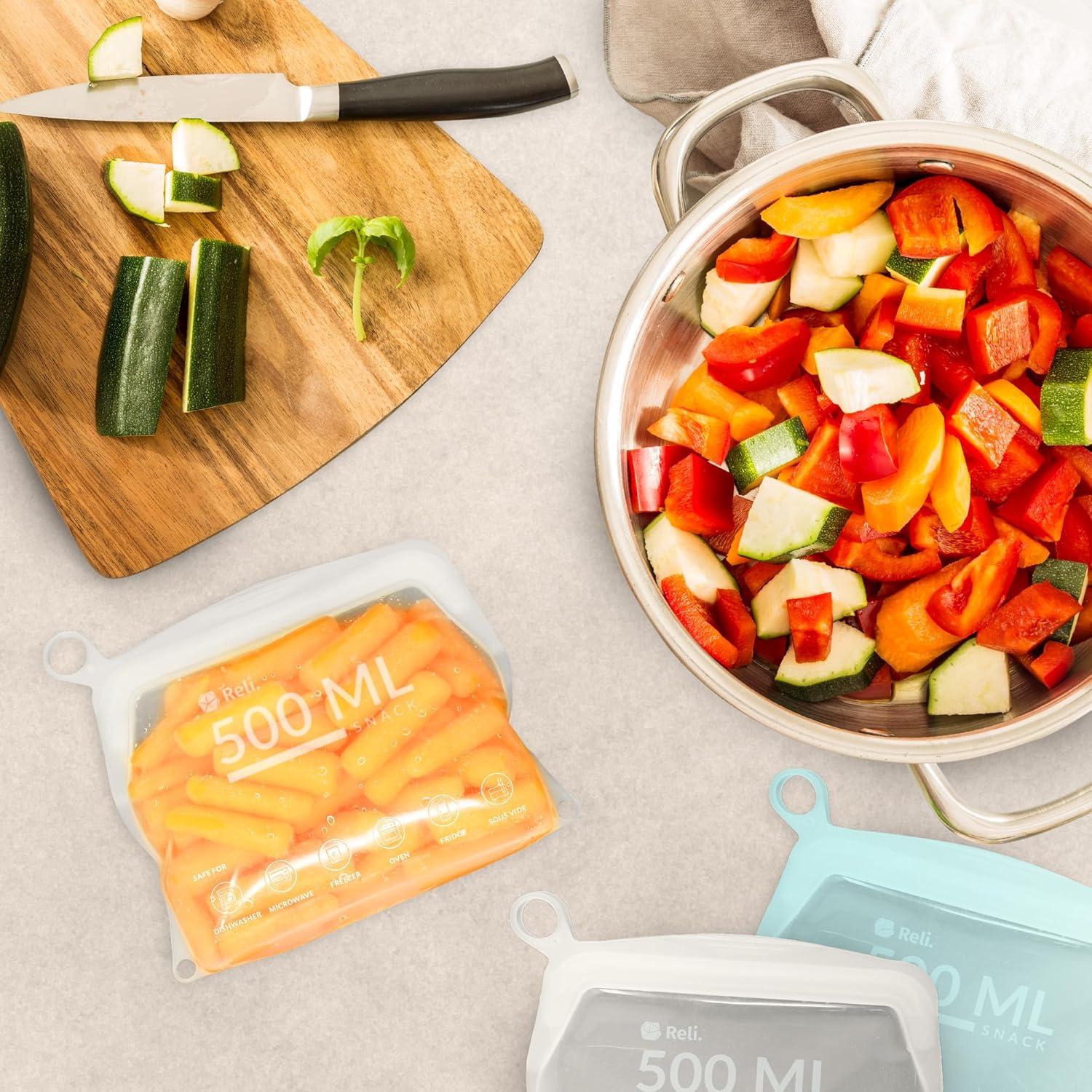 imageReli Reusable Silicone Bags 2 Pack Snack 500 ml Clear Silicone Bags for Food Storage Small Reusable Food Storage for Meal Prep Lunch Boxes LeakProof DishwasherFreezer Safe