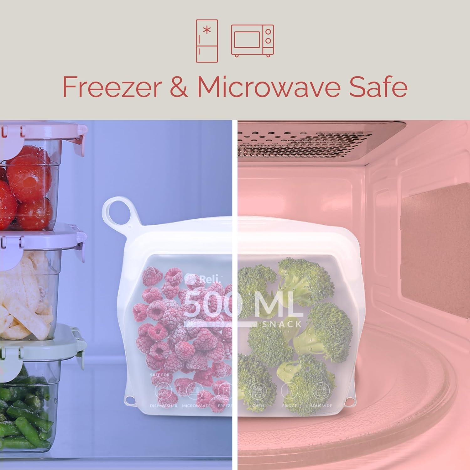 imageReli Reusable Silicone Bags 2 Pack Snack 500 ml Clear Silicone Bags for Food Storage Small Reusable Food Storage for Meal Prep Lunch Boxes LeakProof DishwasherFreezer Safe