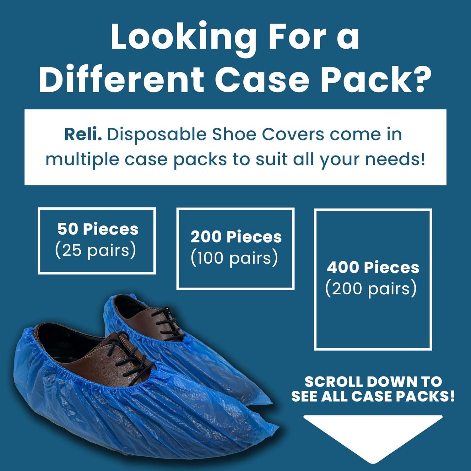 imageReli Shoe Covers Disposable 200 Pack 100 Pairs One Size Fits All Non Slip Disposable Shoe Covers for Indoors Disposable Booties Shoe Protector Waterproof Plastic Single Use Blue