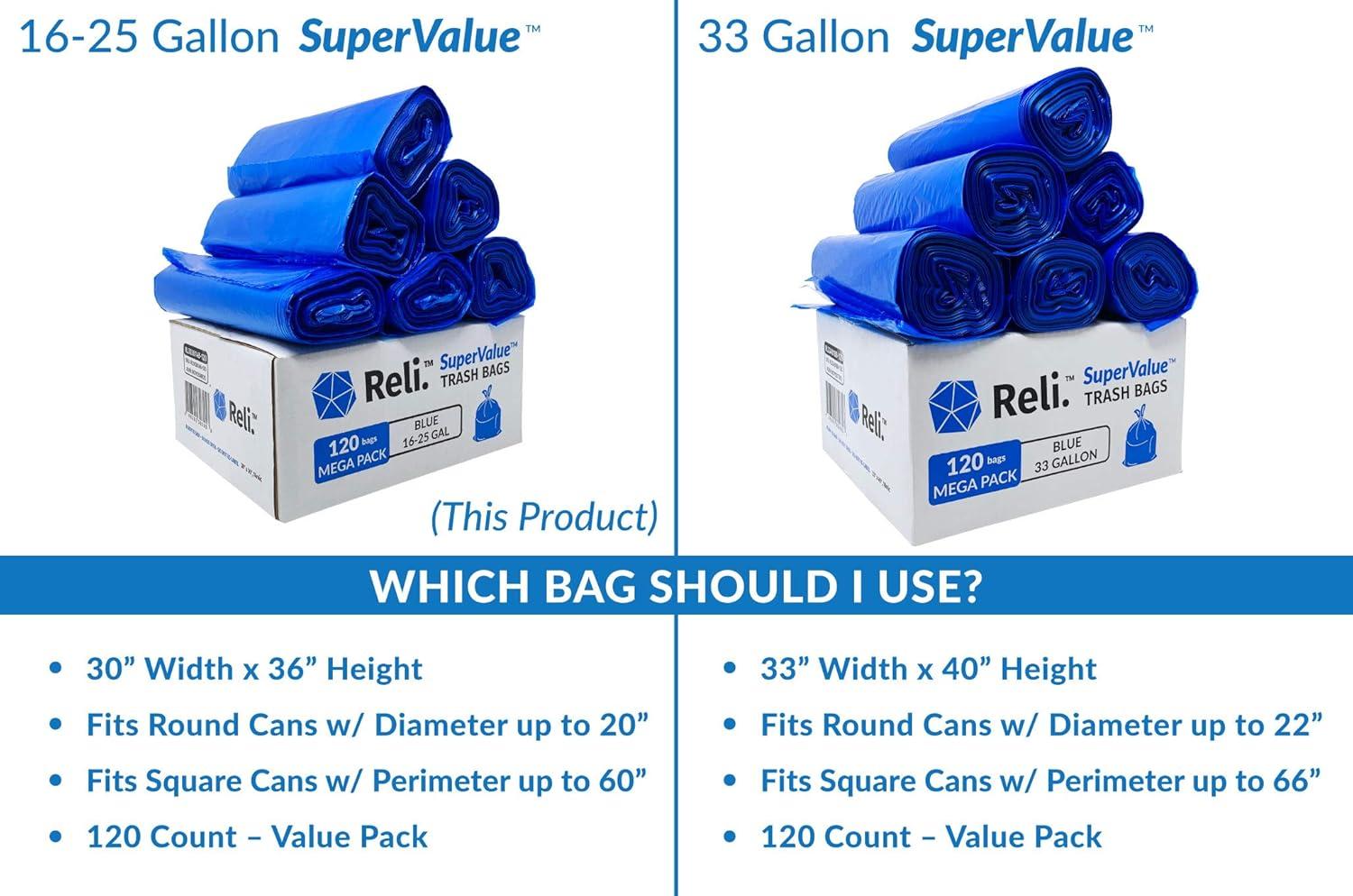 imageReli SuperValue 1625 Gallon Recycling Bags 120 Count Blue Trash Bags