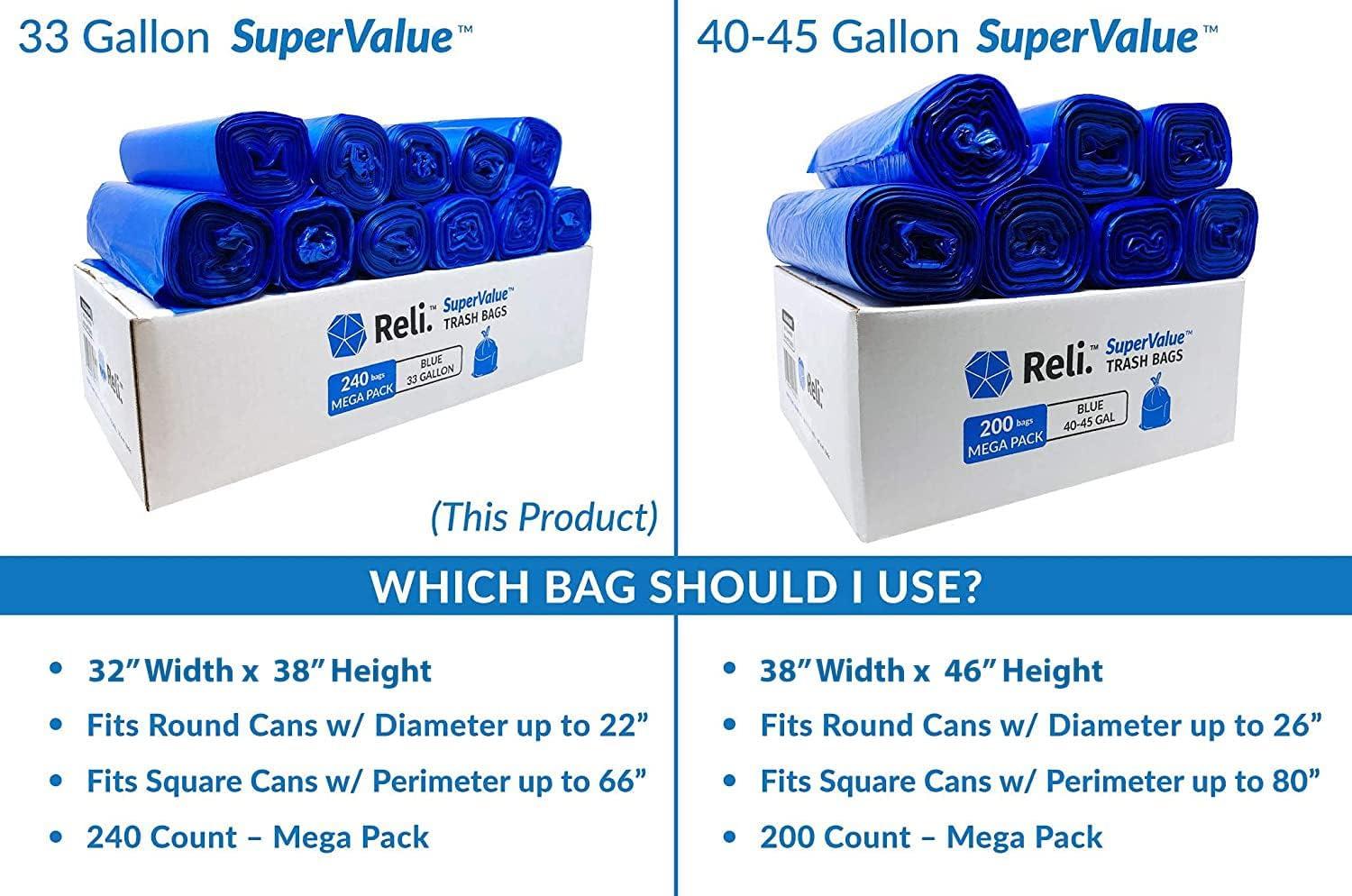 imageReli SuperValue 33 Gallon Recycling Bags 240 Count Bulk Made in the USA Blue Trash Bags 3033 Gallon Blue Recycling Garbage 33Gal with 30Gal 33Gal 35Gal Capacity1 Count Pack of 240