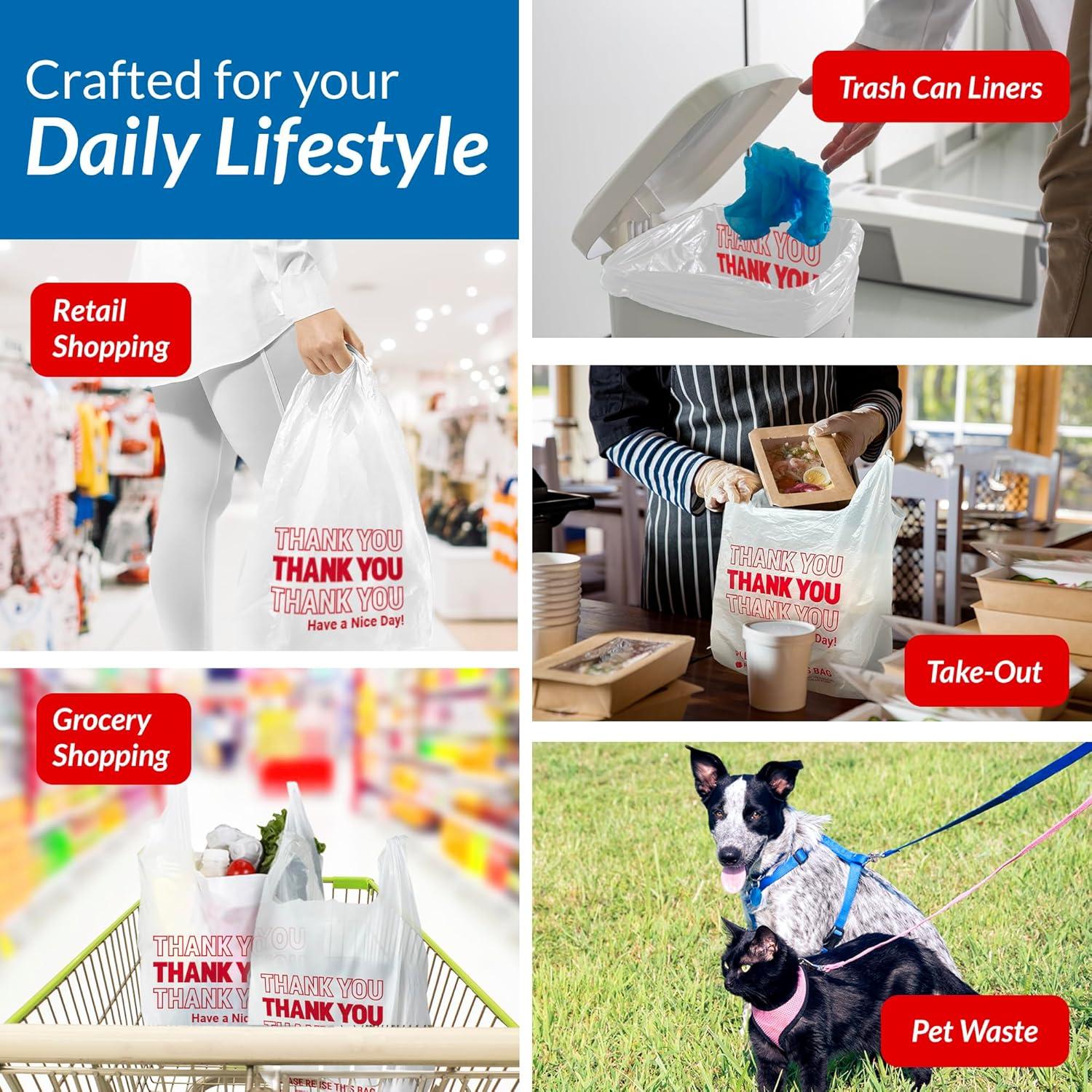 imageReli Thank You Plastic Bags 150 Pack 115 x 65 x 21 White Plastic Bags with Handles Ideal for Grocery Shopping Food Take Out Restaurants Small Business
