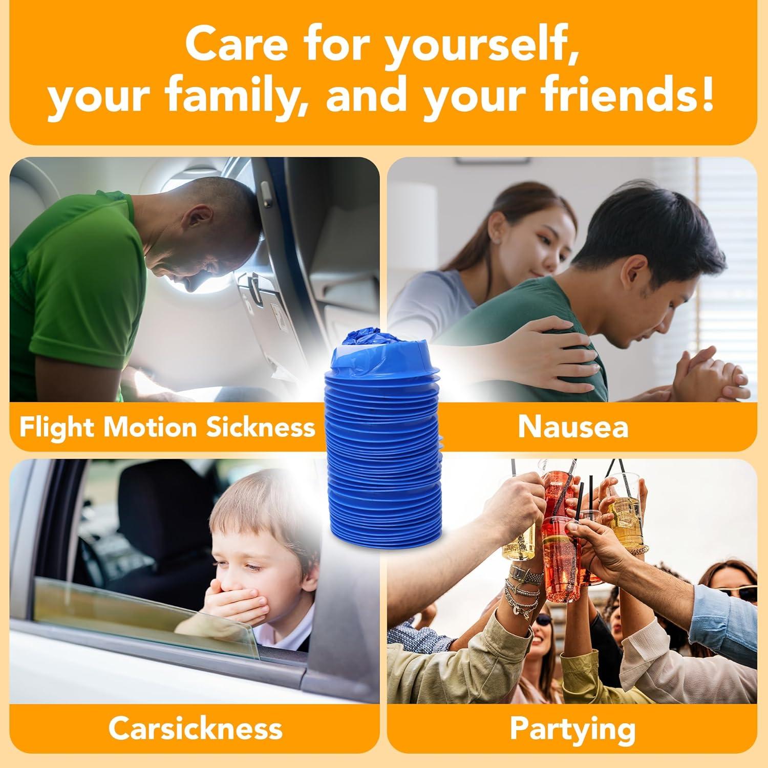 imageReli Vomit Bags Disposable 64 Pack Barf Bags Disposable 1000ml Throw Up Emesis Puke Nausea Use for Car Barf Adults Kids Blue