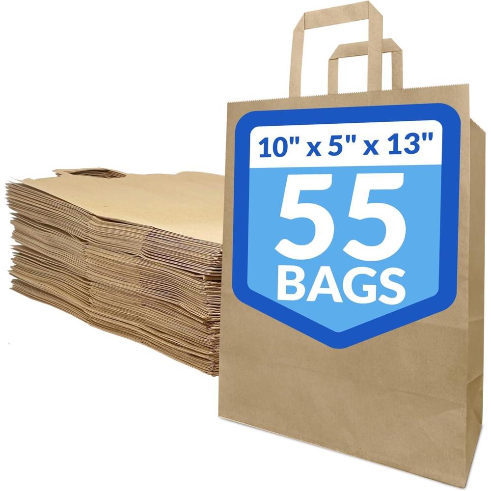 imageReli 10x5x13 in Brown Paper Bags with Handles 55 Pack Kraft Paper Shopping Bags with Flat Handles Ideal for Gifts Retail Shopping Merchandise Take OutTo Go Party Crafts