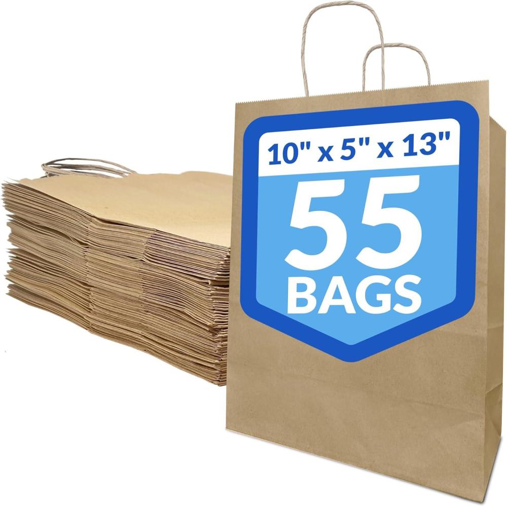 imageReli 10x5x13 in Brown Paper Bags with Handles 55 Pack Kraft Paper Shopping Bags with Twist Handles Ideal for Gifts Retail Shopping Merchandise Take OutTo Go Party Crafts