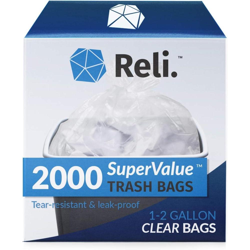 imageReli 12 Gallon Trash Bags 2000 Bags Clear Bathroom Strong Garbage