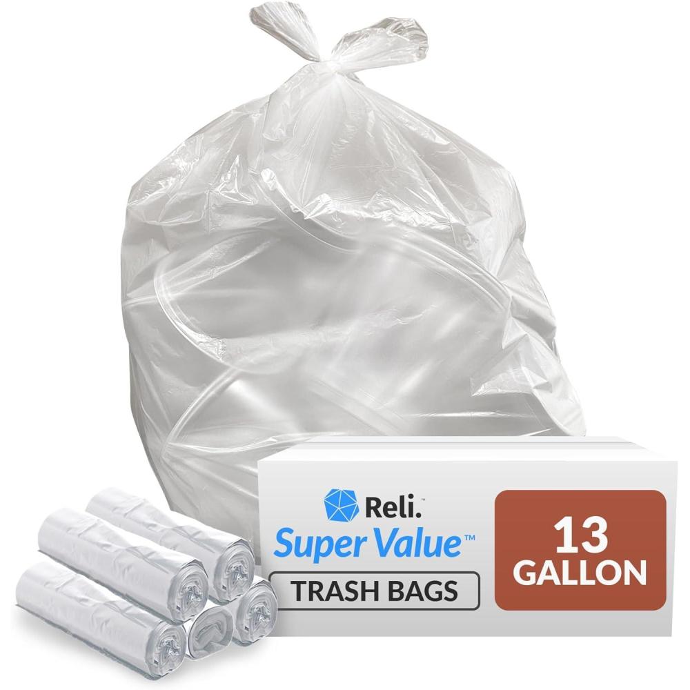 imageReli 13 Gallon Trash Bags 250 Bags Clear Tall Kitchen Strong Garbage