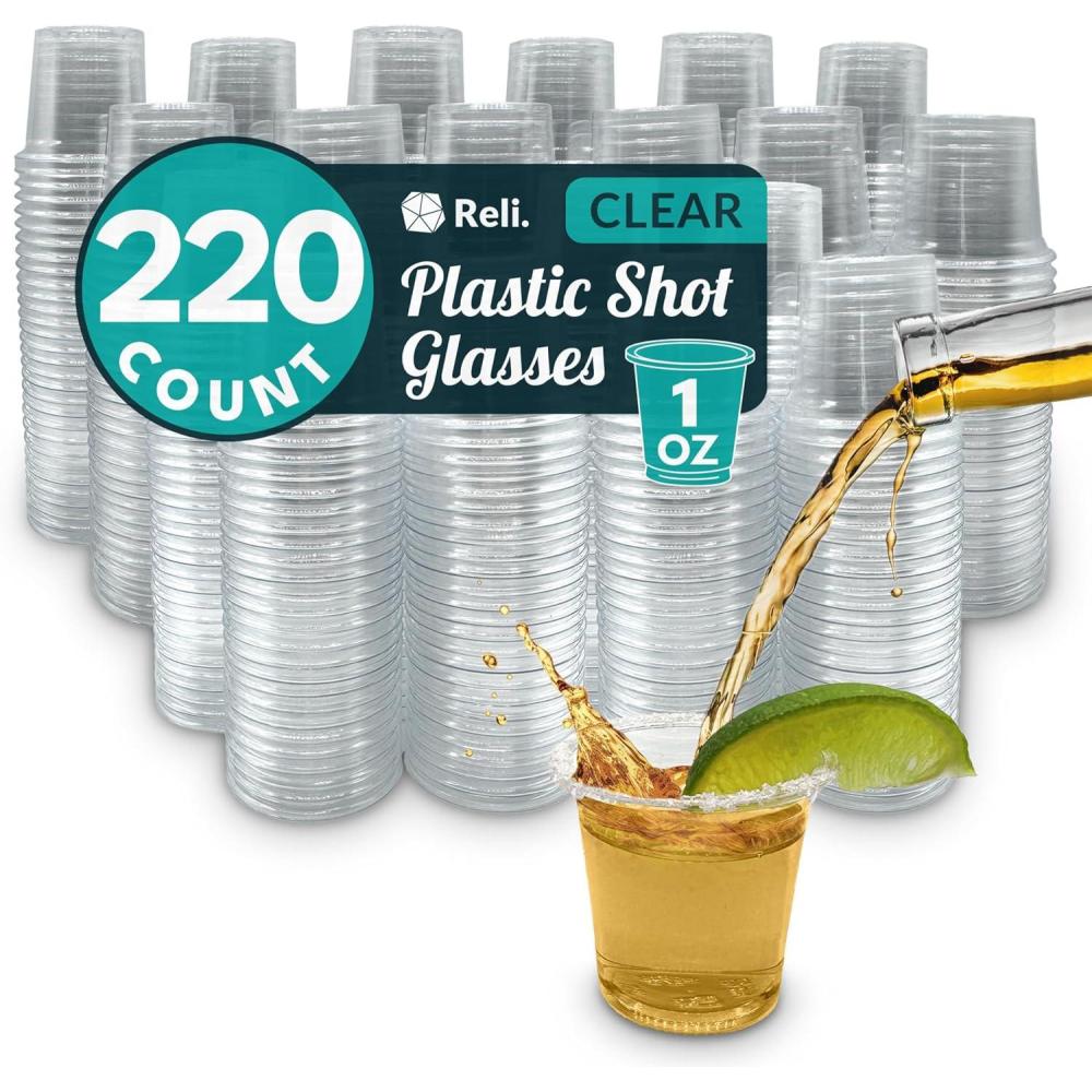 imageReli 220 Count 1 oz Plastic Shot Glasses Disposable Clear Jello Shot Cups Mini Plastic Cups for Party Sauces Samples BPA Free Shatterproof 1oz Mini Glasses Disposable