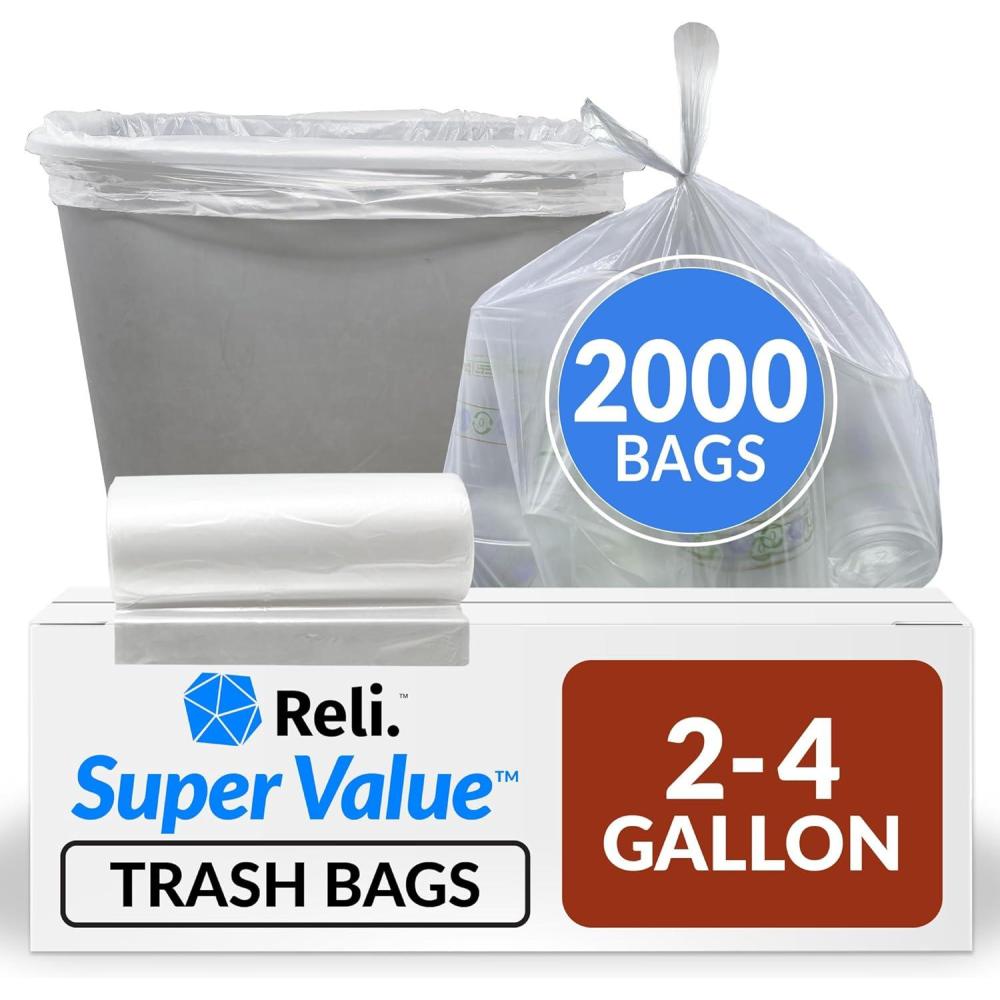 imageReli 24 Gallon Trash Bags 2000 Bags Clear Bathroom Strong Garbage